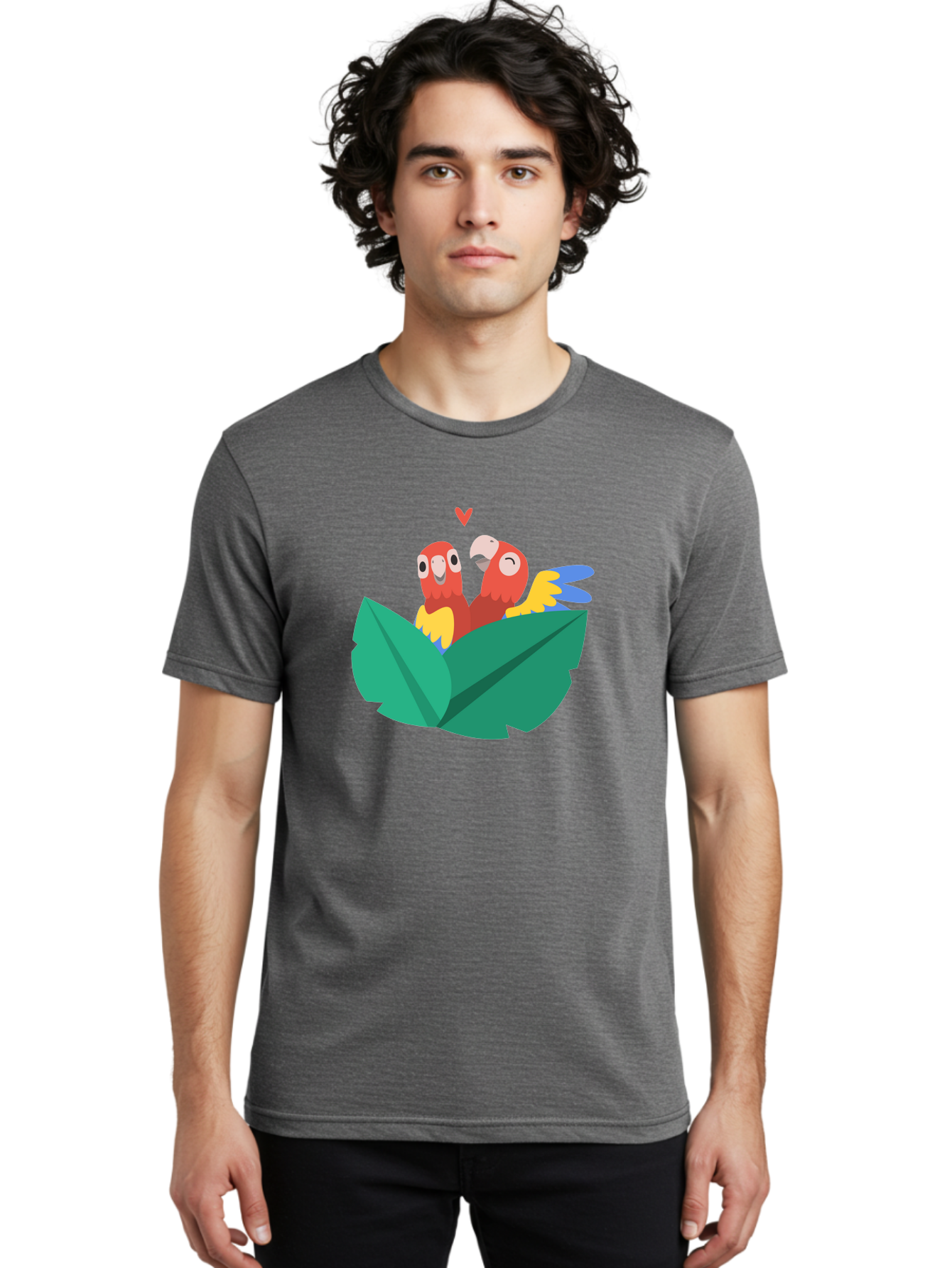 Lovebirds-Parrots Men'S Graphic Tee, 100% Cotton, Comfortable Casual Summer Wear, Machine Washable, Two Parrots, Red Parrots, Yellow And Blue Wings, Love Birds, Cartoon Parrots, Parrot Couple, Parrot Love, Bird Lovers Aab837 22