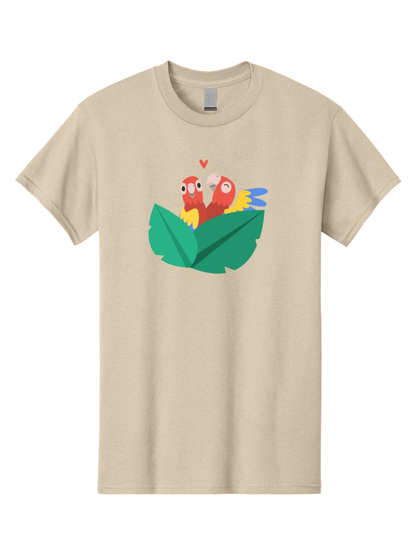 Lovebirds-Parrots Men'S Graphic Tee, 100% Cotton, Comfortable Casual Summer Wear, Machine Washable, Two Parrots, Red Parrots, Yellow And Blue Wings, Love Birds, Cartoon Parrots, Parrot Couple, Parrot Love, Bird Lovers Aab837 13