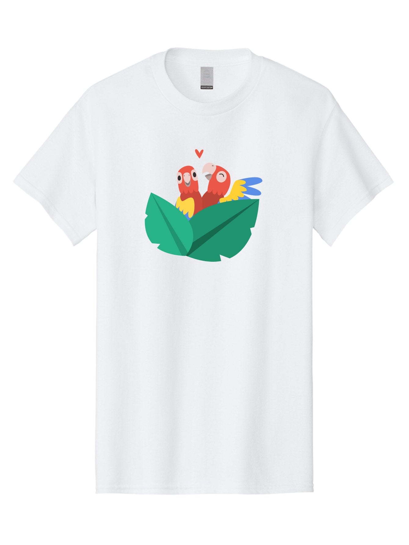 Lovebirds-Parrots Men'S Graphic Tee, 100% Cotton, Comfortable Casual Summer Wear, Machine Washable, Two Parrots, Red Parrots, Yellow And Blue Wings, Love Birds, Cartoon Parrots, Parrot Couple, Parrot Love, Bird Lovers Aab837 4