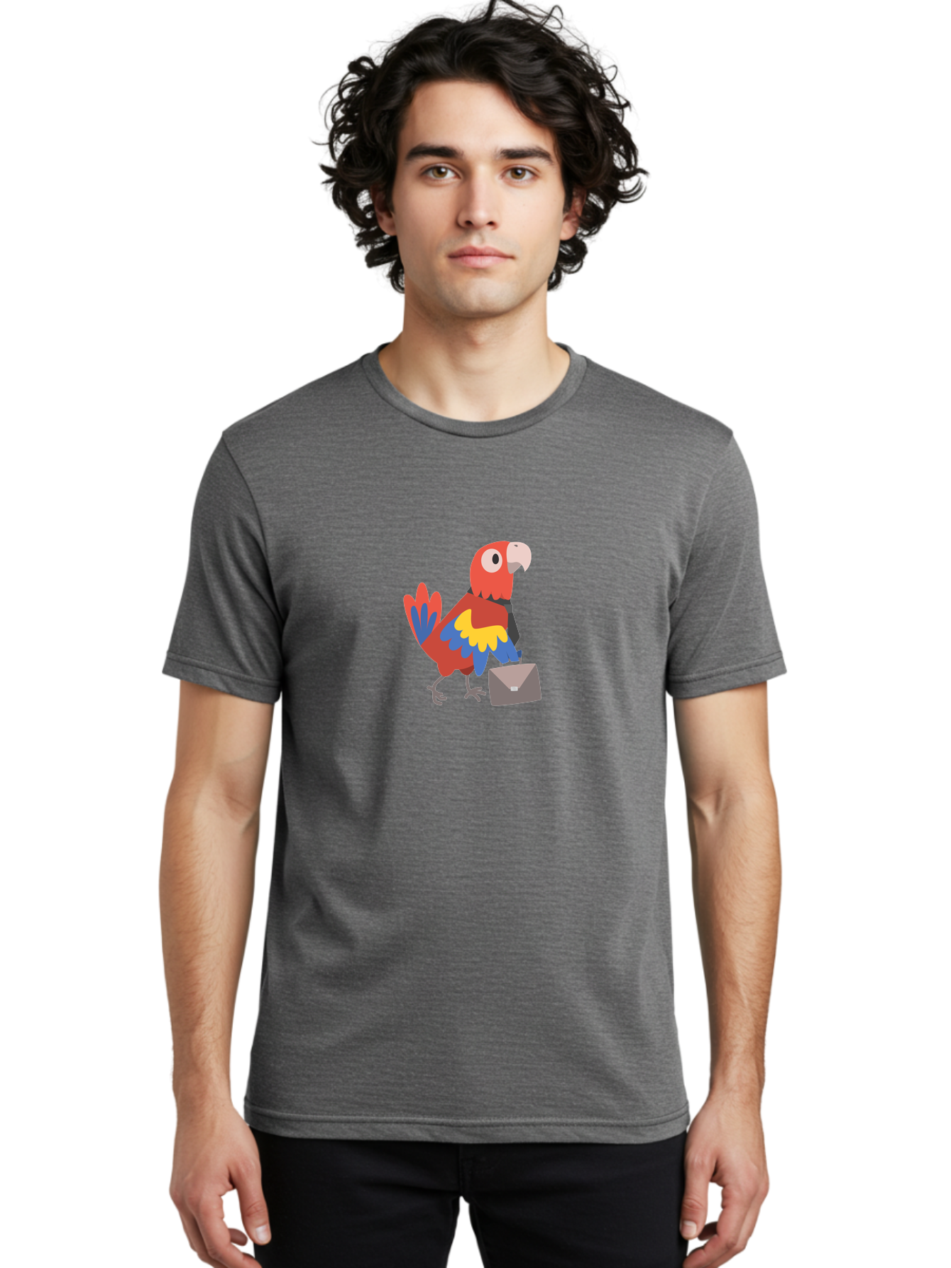 Macaw-Mail Men'S Graphic Tee, 100% Cotton, Comfortable Casual Summer Wear, Machine Washable, Colorful Parrot, Vibrant Plumage, Cartoon-Style, Mail Delivery, Parrot With Envelope, Tropical Bird, Illustration, Letter Delivery Aab839 24