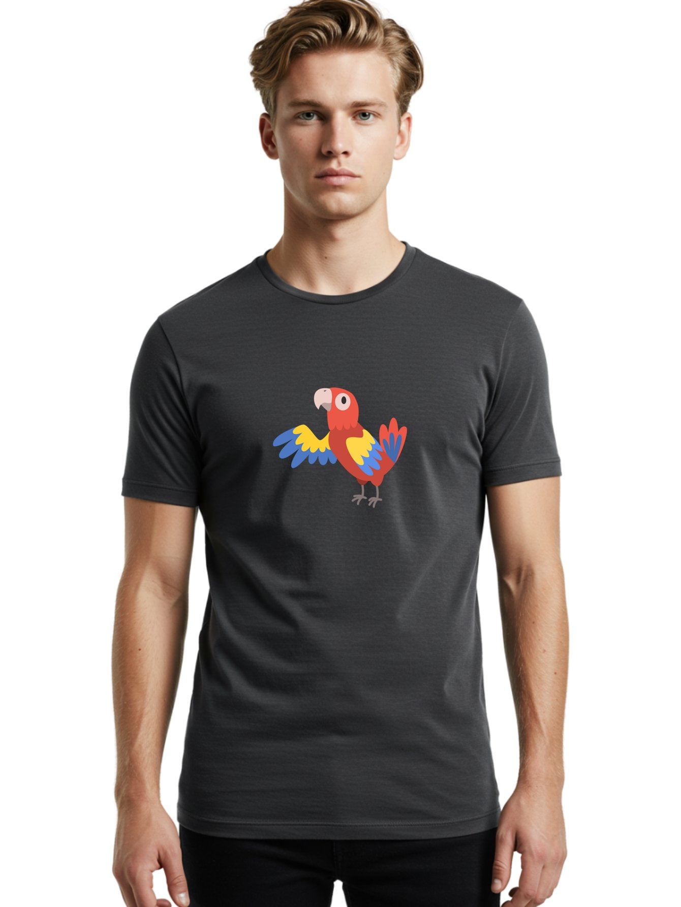 Macaw Men'S Graphic Tee, 100% Cotton, Comfortable Casual Summer Wear, Machine Washable, Colorful Parrot, Vibrant Red And Blue And Yellow Feathers, Cartoon Bird, Tropical Animal, Exotic Pet, Playful Creature Aab840 20
