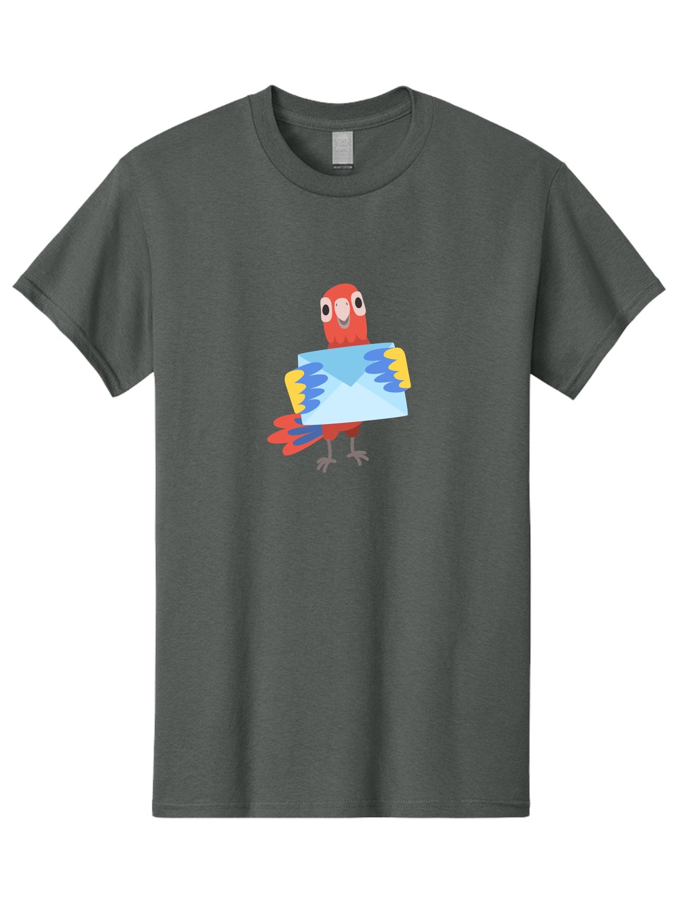 Mail-Parrot Men'S Graphic Tee, 100% Cotton, Comfortable Casual Summer Wear, Machine Washable, Colorful Cartoon Parrot, Red And Blue Bird, Email Symbol, Envelope Icon, Vibrant Plumage, Playful Illustration, Bird Holding Letter Aab841 11