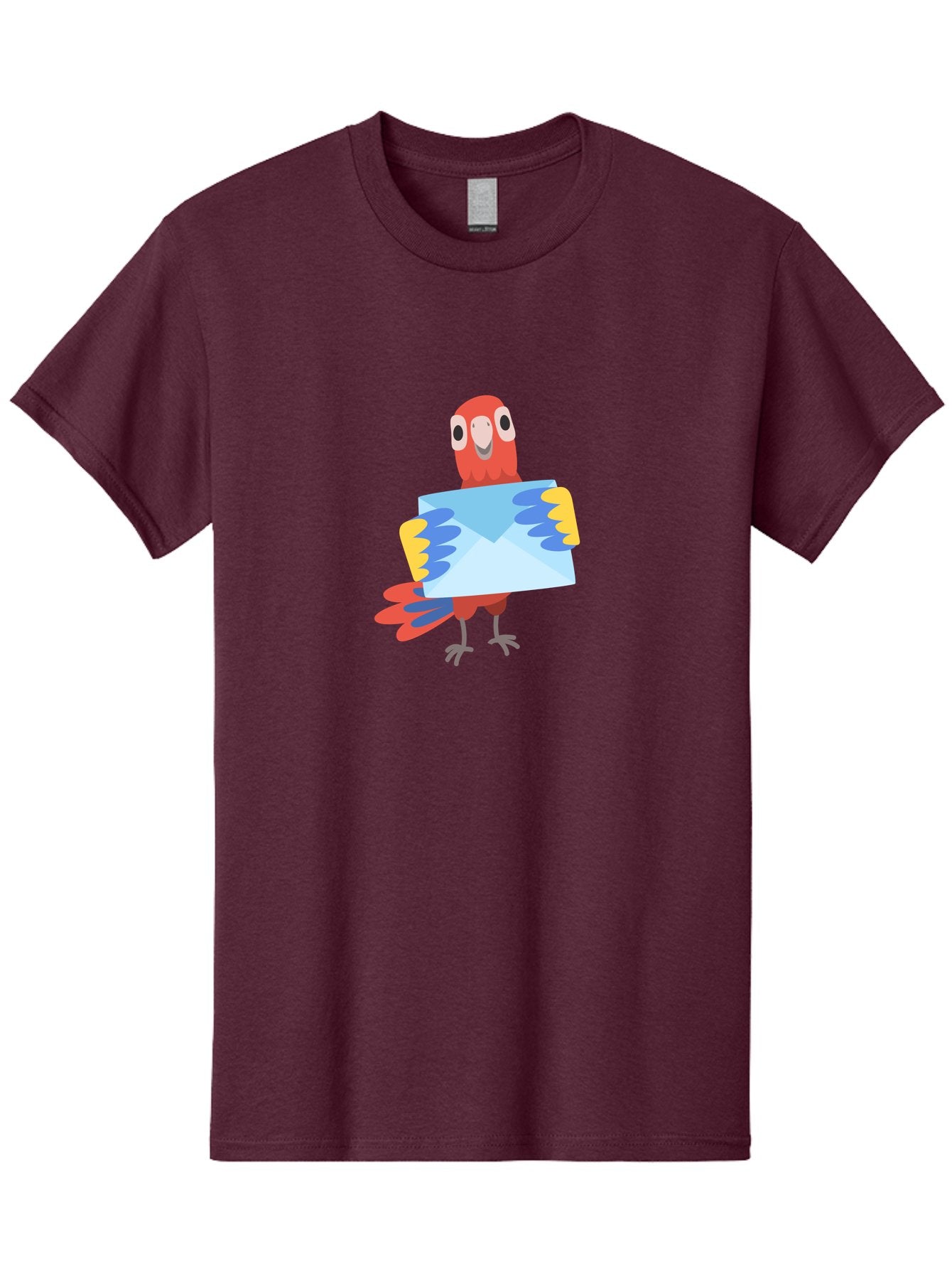 Mail-Parrot Men'S Graphic Tee, 100% Cotton, Comfortable Casual Summer Wear, Machine Washable, Colorful Cartoon Parrot, Red And Blue Bird, Email Symbol, Envelope Icon, Vibrant Plumage, Playful Illustration, Bird Holding Letter Aab841 15