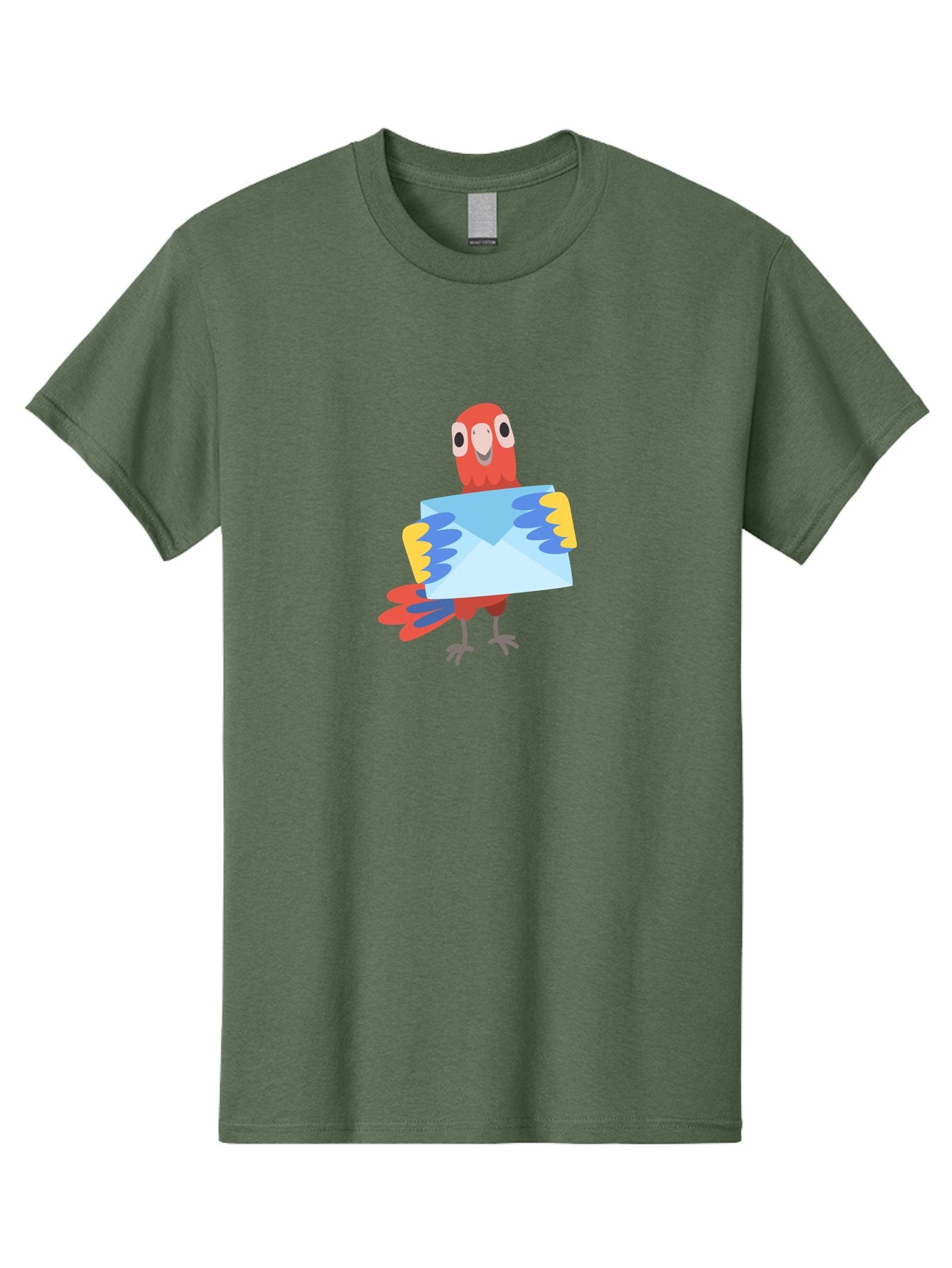 Mail-Parrot Men'S Graphic Tee, 100% Cotton, Comfortable Casual Summer Wear, Machine Washable, Colorful Cartoon Parrot, Red And Blue Bird, Email Symbol, Envelope Icon, Vibrant Plumage, Playful Illustration, Bird Holding Letter Aab841 12