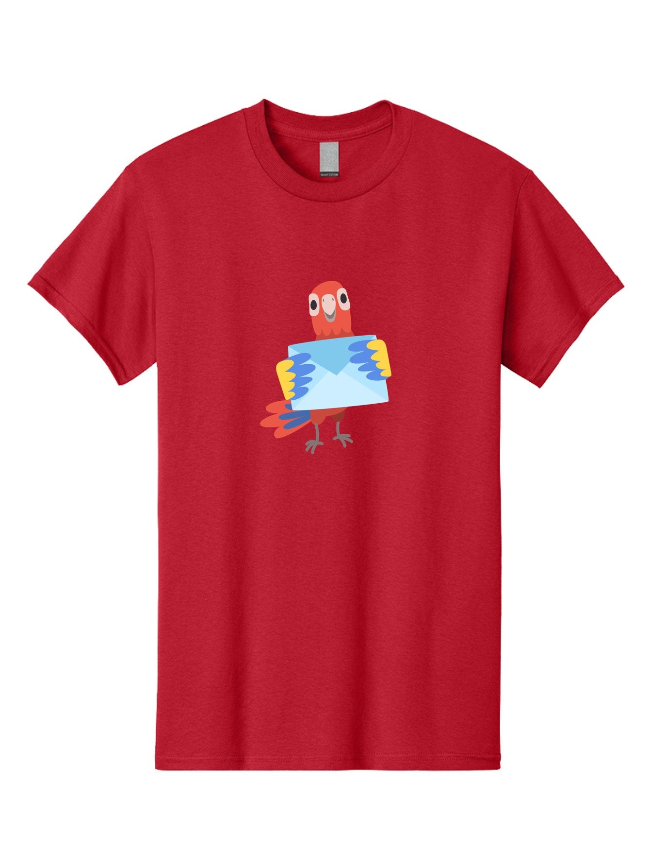 Mail-Parrot Men'S Graphic Tee, 100% Cotton, Comfortable Casual Summer Wear, Machine Washable, Colorful Cartoon Parrot, Red And Blue Bird, Email Symbol, Envelope Icon, Vibrant Plumage, Playful Illustration, Bird Holding Letter Aab841 9