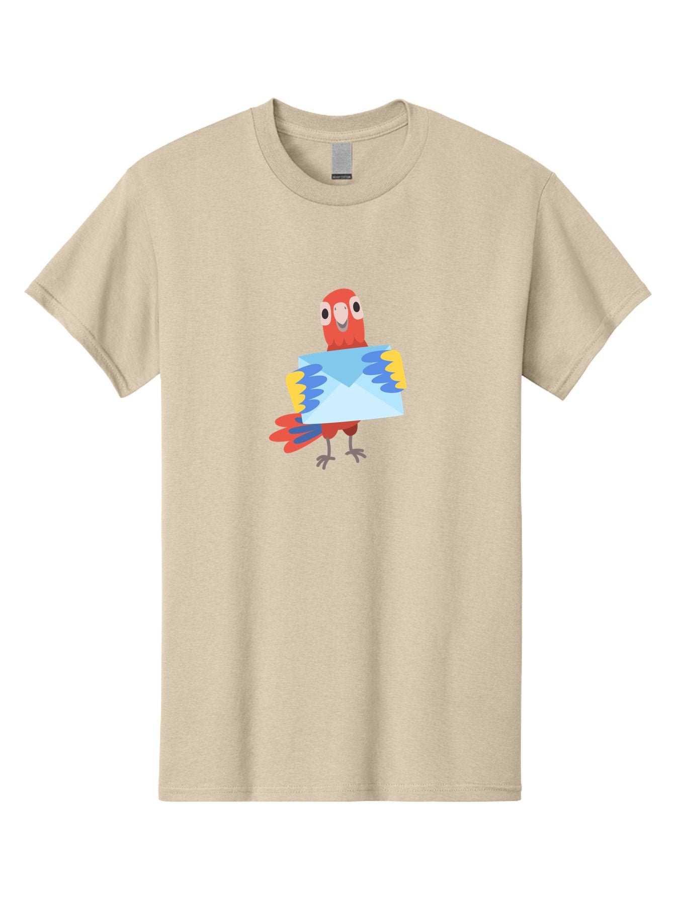 Mail-Parrot Men'S Graphic Tee, 100% Cotton, Comfortable Casual Summer Wear, Machine Washable, Colorful Cartoon Parrot, Red And Blue Bird, Email Symbol, Envelope Icon, Vibrant Plumage, Playful Illustration, Bird Holding Letter Aab841 3
