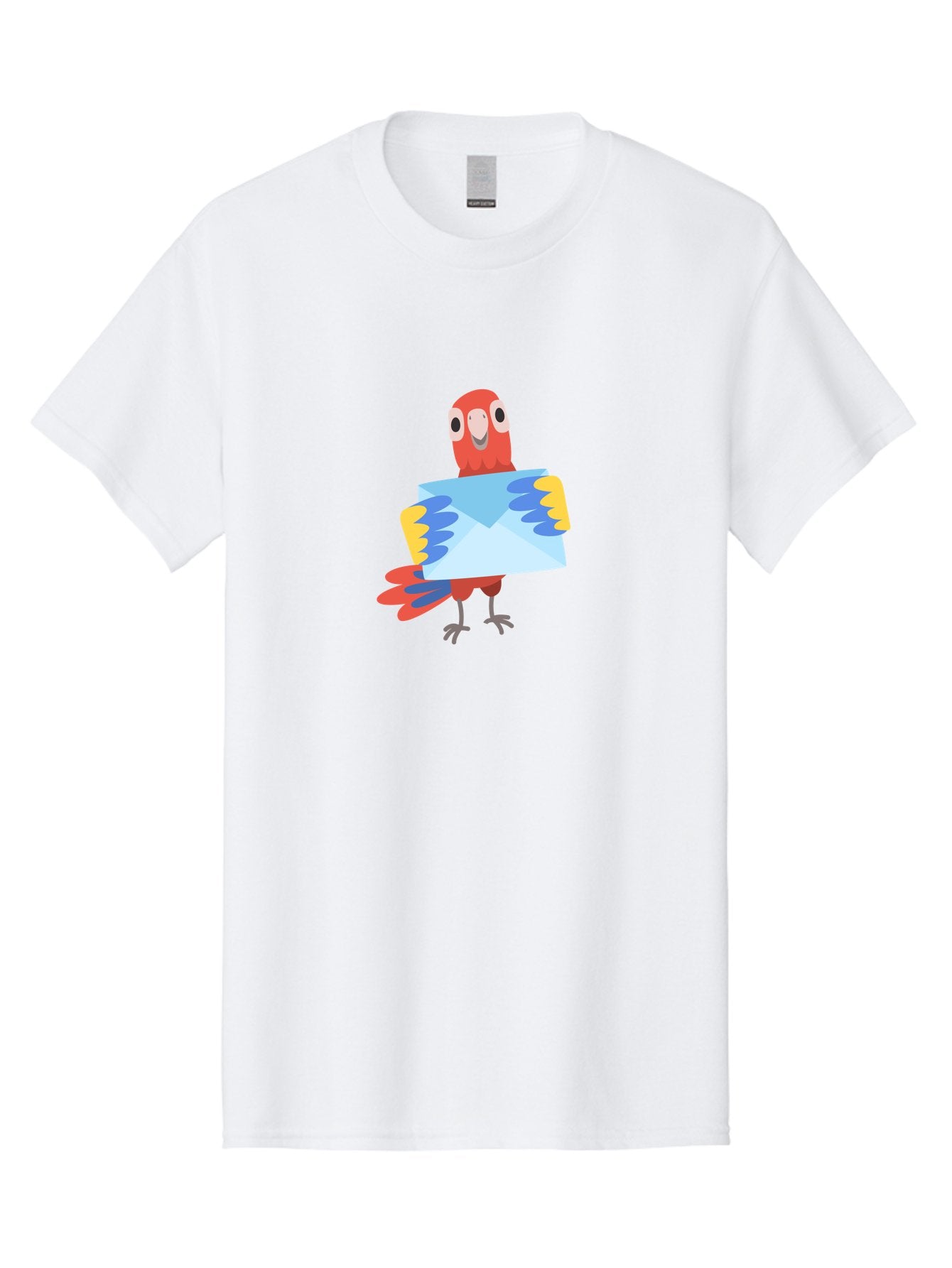 Mail-Parrot Men'S Graphic Tee, 100% Cotton, Comfortable Casual Summer Wear, Machine Washable, Colorful Cartoon Parrot, Red And Blue Bird, Email Symbol, Envelope Icon, Vibrant Plumage, Playful Illustration, Bird Holding Letter Aab841 13