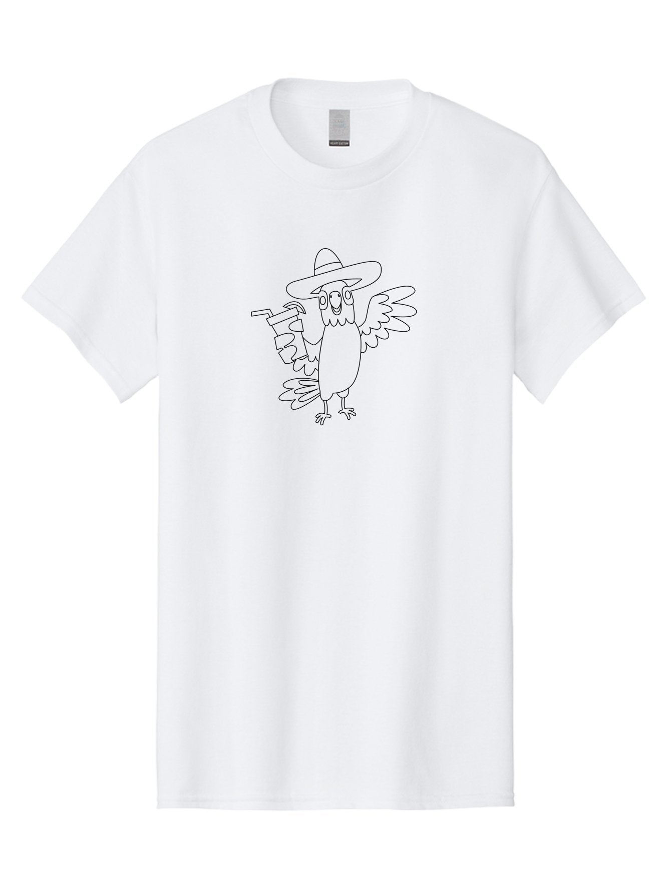 Owl-Drinking-From-A-Cup Men'S Graphic Tee, 100% Cotton, Comfortable Casual Summer Wear, Machine Washable, Cartoon Owl, Owl Wearing Hat, Funny Animal, Drink With Straw, Owl Illustration, Simple Line Art, Whimsical Character, Humorous Design, Aab842