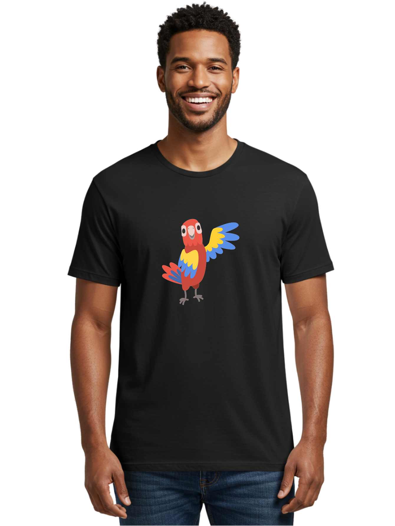 Parrot-1 Men'S Graphic Tee, 100% Cotton, Comfortable Casual Summer Wear, Machine Washable, Colorful Parrot, Cartoon Bird, Vibrant Red, Yellow, Blue Hues, Playful Wings, Happy Expression, Animated Character, Whimsical Design, Quirky Style Aab847 8