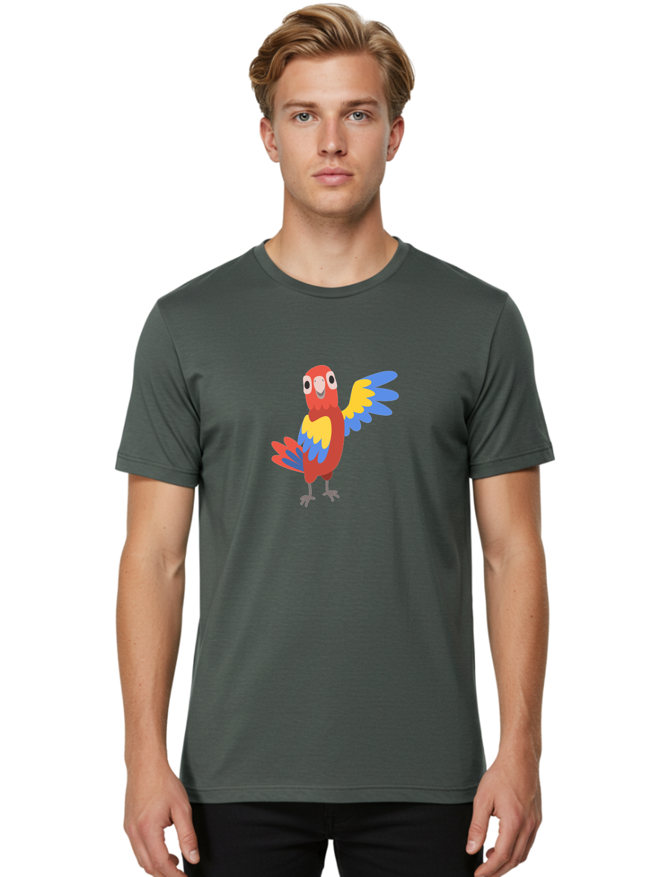 Parrot-1 Men'S Graphic Tee, 100% Cotton, Comfortable Casual Summer Wear, Machine Washable, Colorful Parrot, Cartoon Bird, Vibrant Red, Yellow, Blue Hues, Playful Wings, Happy Expression, Animated Character, Whimsical Design, Quirky Style Aab847 14