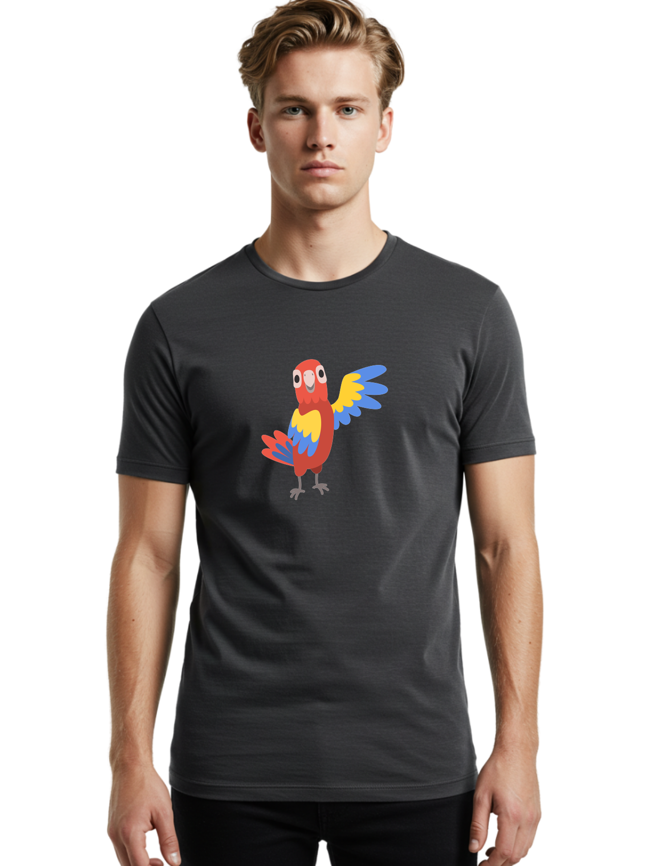 Parrot-1 Men'S Graphic Tee, 100% Cotton, Comfortable Casual Summer Wear, Machine Washable, Colorful Parrot, Cartoon Bird, Vibrant Red, Yellow, Blue Hues, Playful Wings, Happy Expression, Animated Character, Whimsical Design, Quirky Style Aab847 26