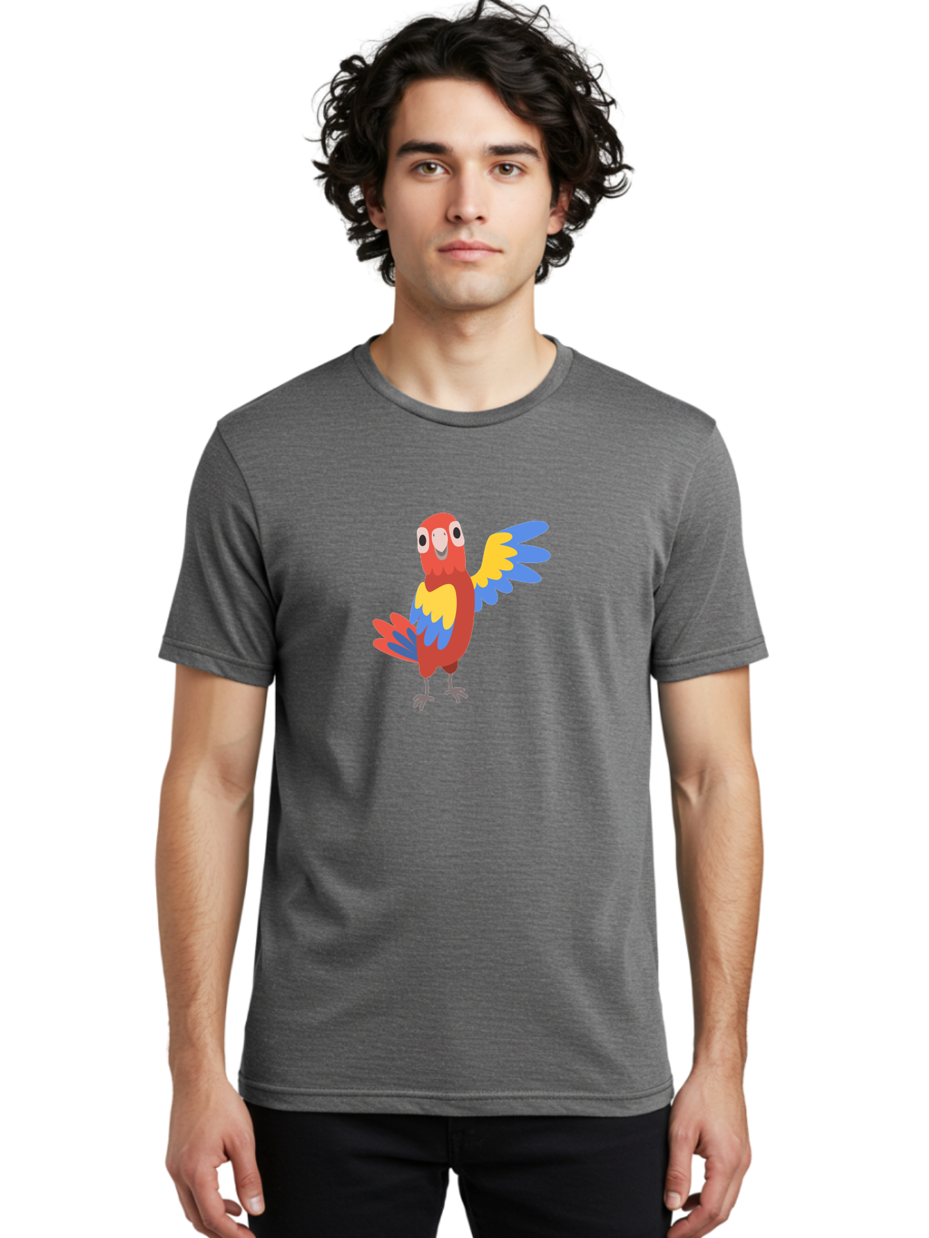 Parrot-1 Men'S Graphic Tee, 100% Cotton, Comfortable Casual Summer Wear, Machine Washable, Colorful Parrot, Cartoon Bird, Vibrant Red, Yellow, Blue Hues, Playful Wings, Happy Expression, Animated Character, Whimsical Design, Quirky Style Aab847 24