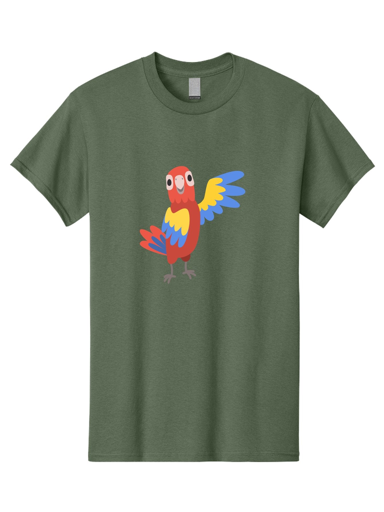 Parrot-1 Men'S Graphic Tee, 100% Cotton, Comfortable Casual Summer Wear, Machine Washable, Colorful Parrot, Cartoon Bird, Vibrant Red, Yellow, Blue Hues, Playful Wings, Happy Expression, Animated Character, Whimsical Design, Quirky Style Aab847