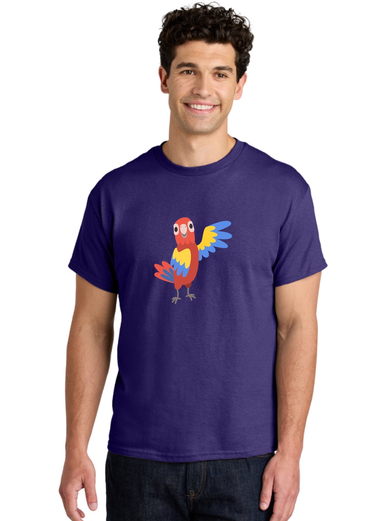 Parrot-1 Men'S Graphic Tee, 100% Cotton, Comfortable Casual Summer Wear, Machine Washable, Colorful Parrot, Cartoon Bird, Vibrant Red, Yellow, Blue Hues, Playful Wings, Happy Expression, Animated Character, Whimsical Design, Quirky Style Aab847 22