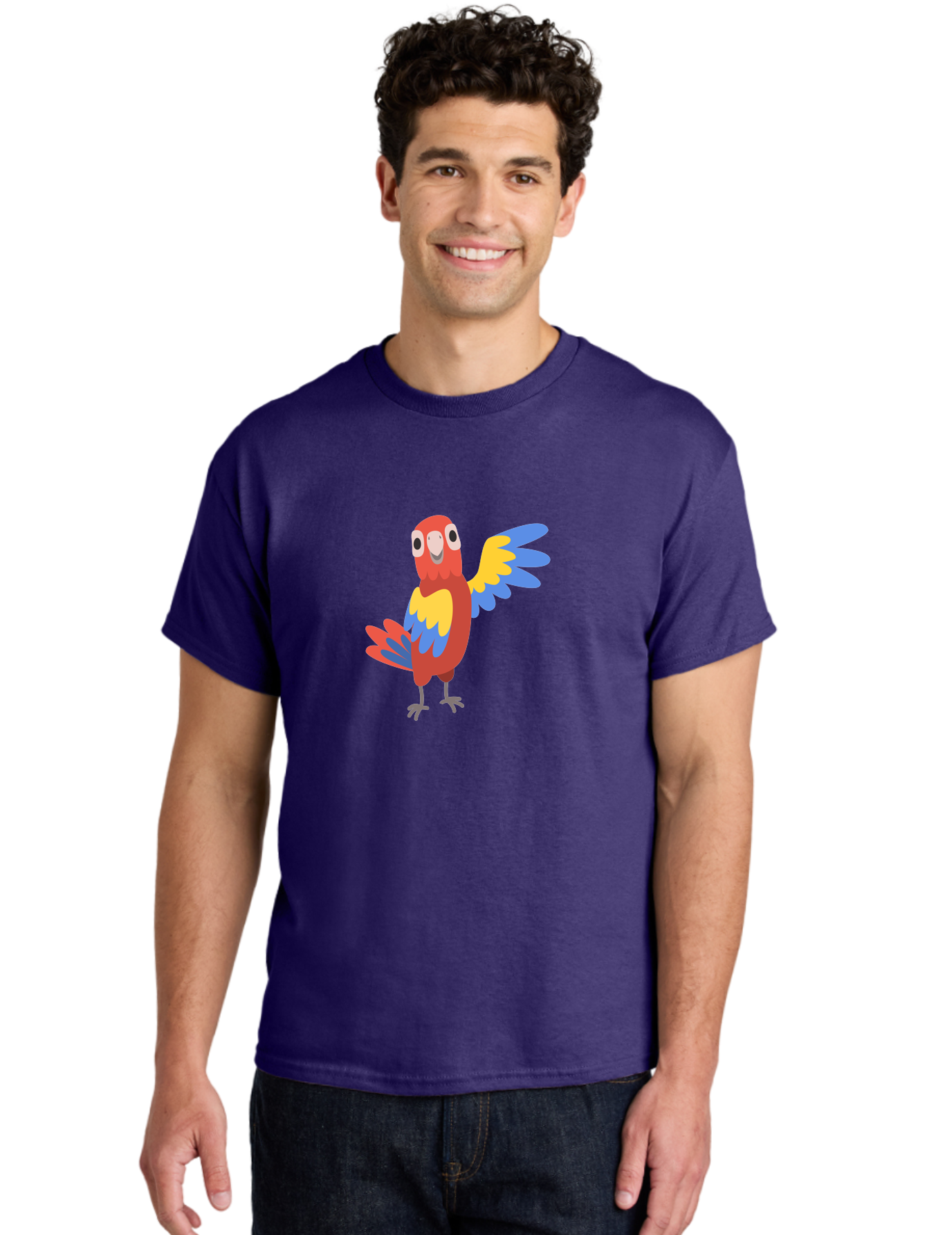 Parrot-1 Men'S Graphic Tee, 100% Cotton, Comfortable Casual Summer Wear, Machine Washable, Colorful Parrot, Cartoon Bird, Vibrant Red, Yellow, Blue Hues, Playful Wings, Happy Expression, Animated Character, Whimsical Design, Quirky Style Aab847 18