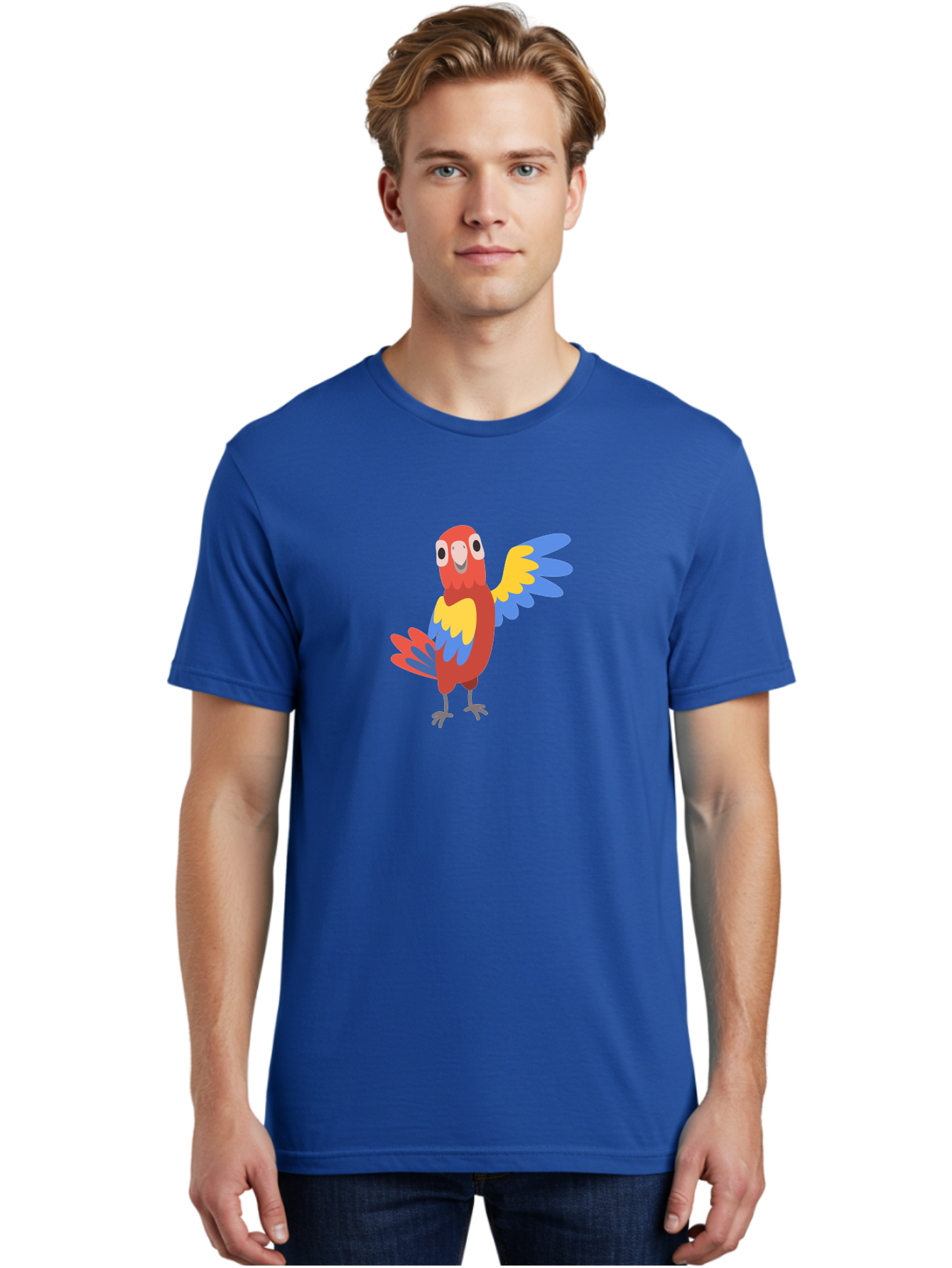 Parrot-1 Men'S Graphic Tee, 100% Cotton, Comfortable Casual Summer Wear, Machine Washable, Colorful Parrot, Cartoon Bird, Vibrant Red, Yellow, Blue Hues, Playful Wings, Happy Expression, Animated Character, Whimsical Design, Quirky Style Aab847 12