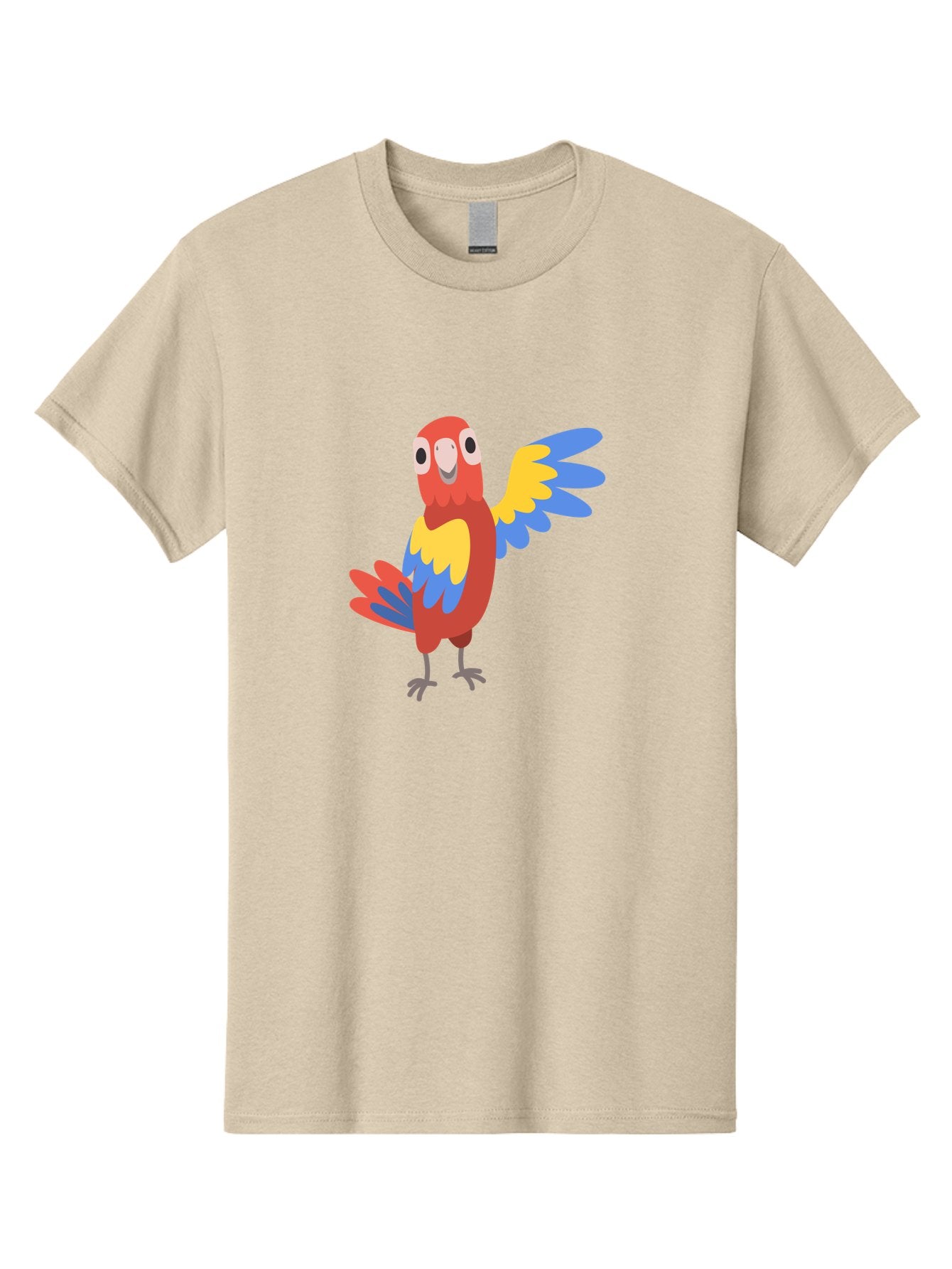 Parrot-1 Men'S Graphic Tee, 100% Cotton, Comfortable Casual Summer Wear, Machine Washable, Colorful Parrot, Cartoon Bird, Vibrant Red, Yellow, Blue Hues, Playful Wings, Happy Expression, Animated Character, Whimsical Design, Quirky Style Aab847