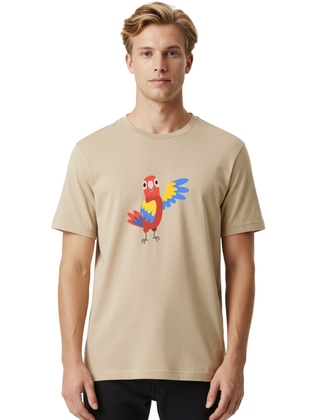 Parrot-1 Men'S Graphic Tee, 100% Cotton, Comfortable Casual Summer Wear, Machine Washable, Colorful Parrot, Cartoon Bird, Vibrant Red, Yellow, Blue Hues, Playful Wings, Happy Expression, Animated Character, Whimsical Design, Quirky Style Aab847 20