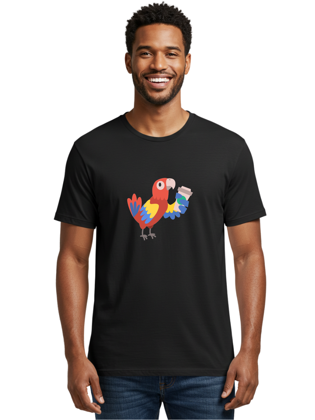 Parrot-2 Men'S Graphic Tee, 100% Cotton, Comfortable Casual Summer Wear, Machine Washable, Colorful Parrot, Cartoon Bird, Coffee Cup, Vibrant Feathers, Playful Illustration, Tropical Bird, Coffee Love, Exotic Pet Aab850 22