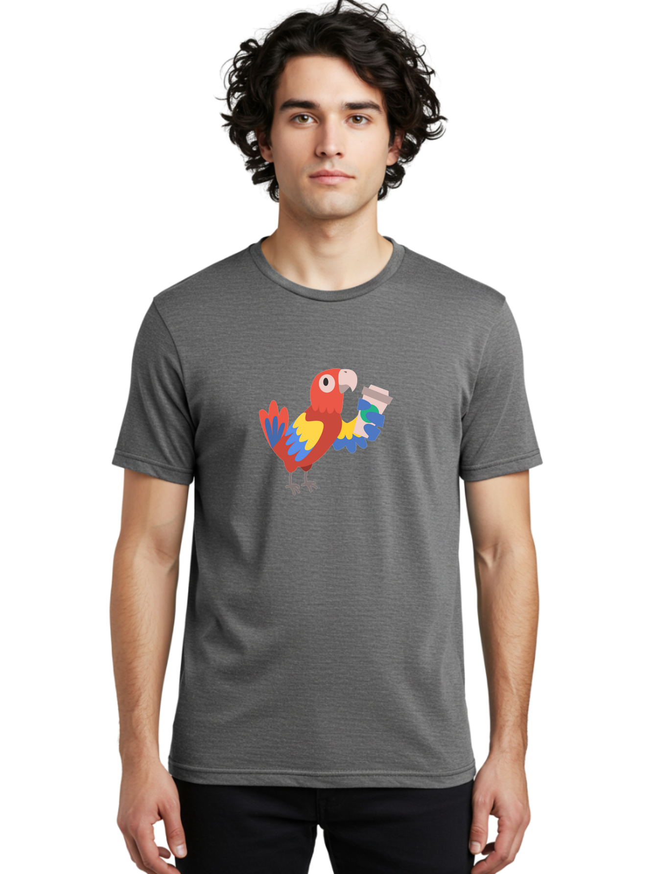 Parrot-2 Men'S Graphic Tee, 100% Cotton, Comfortable Casual Summer Wear, Machine Washable, Colorful Parrot, Cartoon Bird, Coffee Cup, Vibrant Feathers, Playful Illustration, Tropical Bird, Coffee Love, Exotic Pet Aab850 14