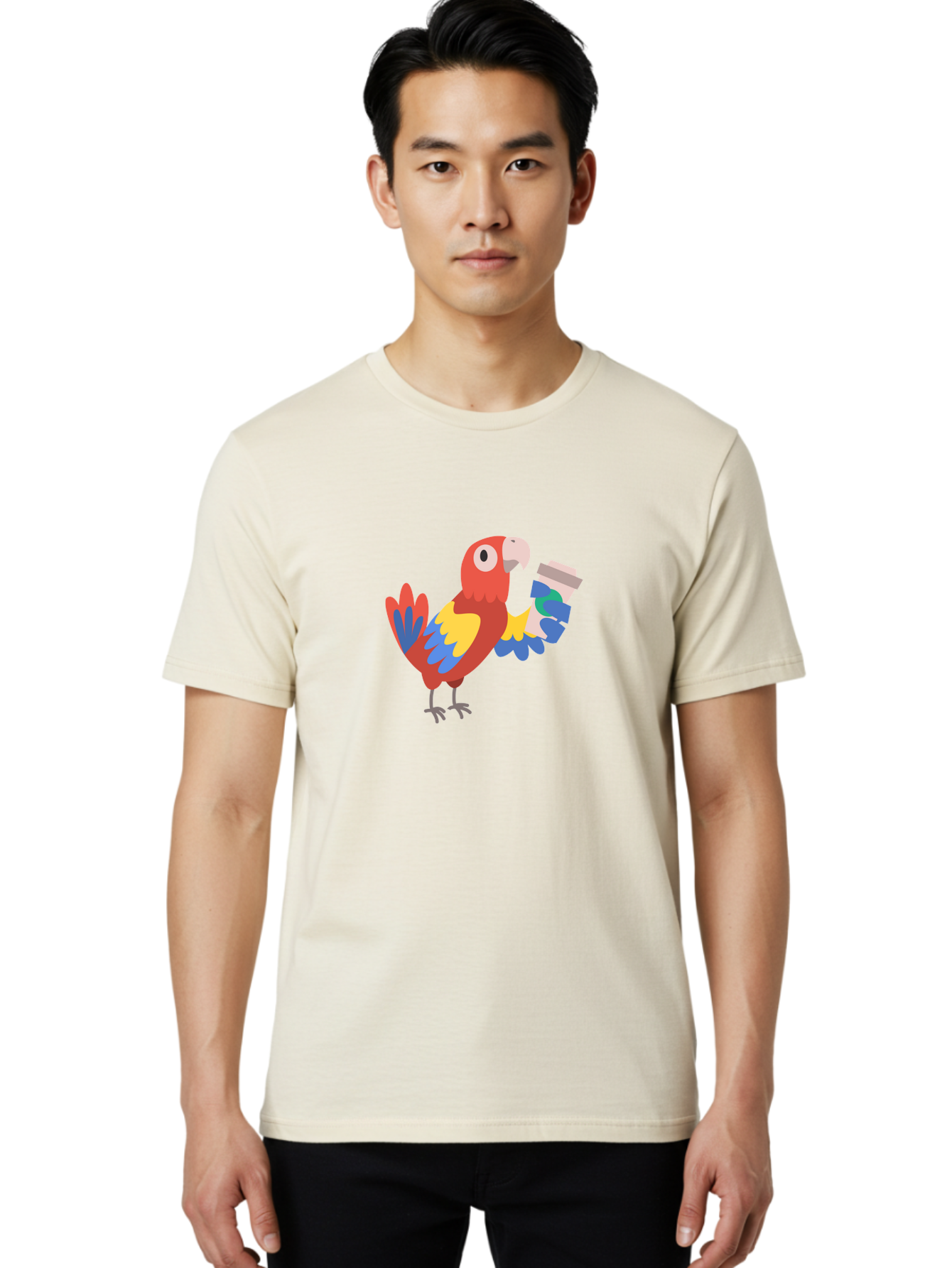 Parrot-2 Men'S Graphic Tee, 100% Cotton, Comfortable Casual Summer Wear, Machine Washable, Colorful Parrot, Cartoon Bird, Coffee Cup, Vibrant Feathers, Playful Illustration, Tropical Bird, Coffee Love, Exotic Pet Aab850 8