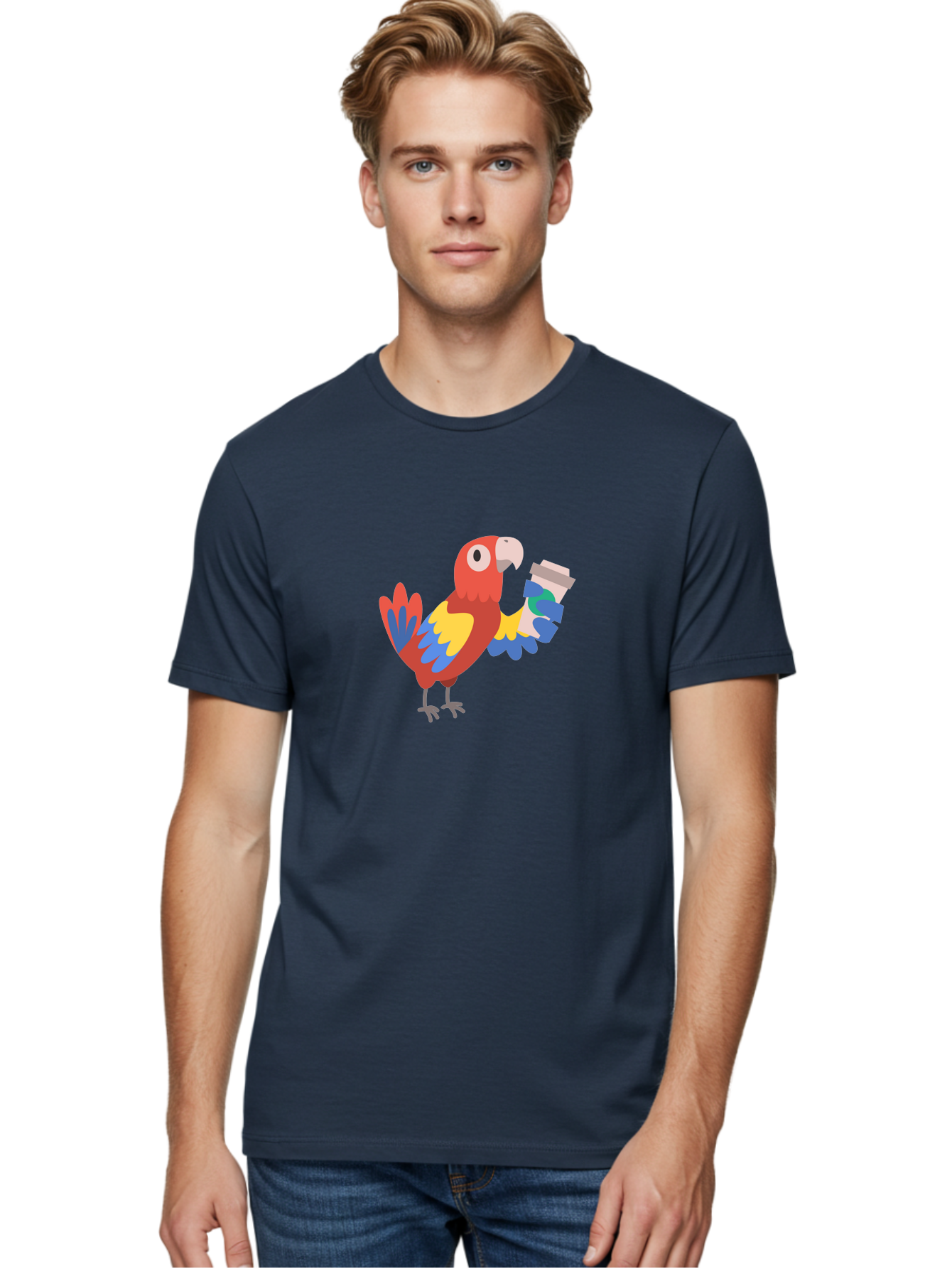 Parrot-2 Men'S Graphic Tee, 100% Cotton, Comfortable Casual Summer Wear, Machine Washable, Colorful Parrot, Cartoon Bird, Coffee Cup, Vibrant Feathers, Playful Illustration, Tropical Bird, Coffee Love, Exotic Pet Aab850 10