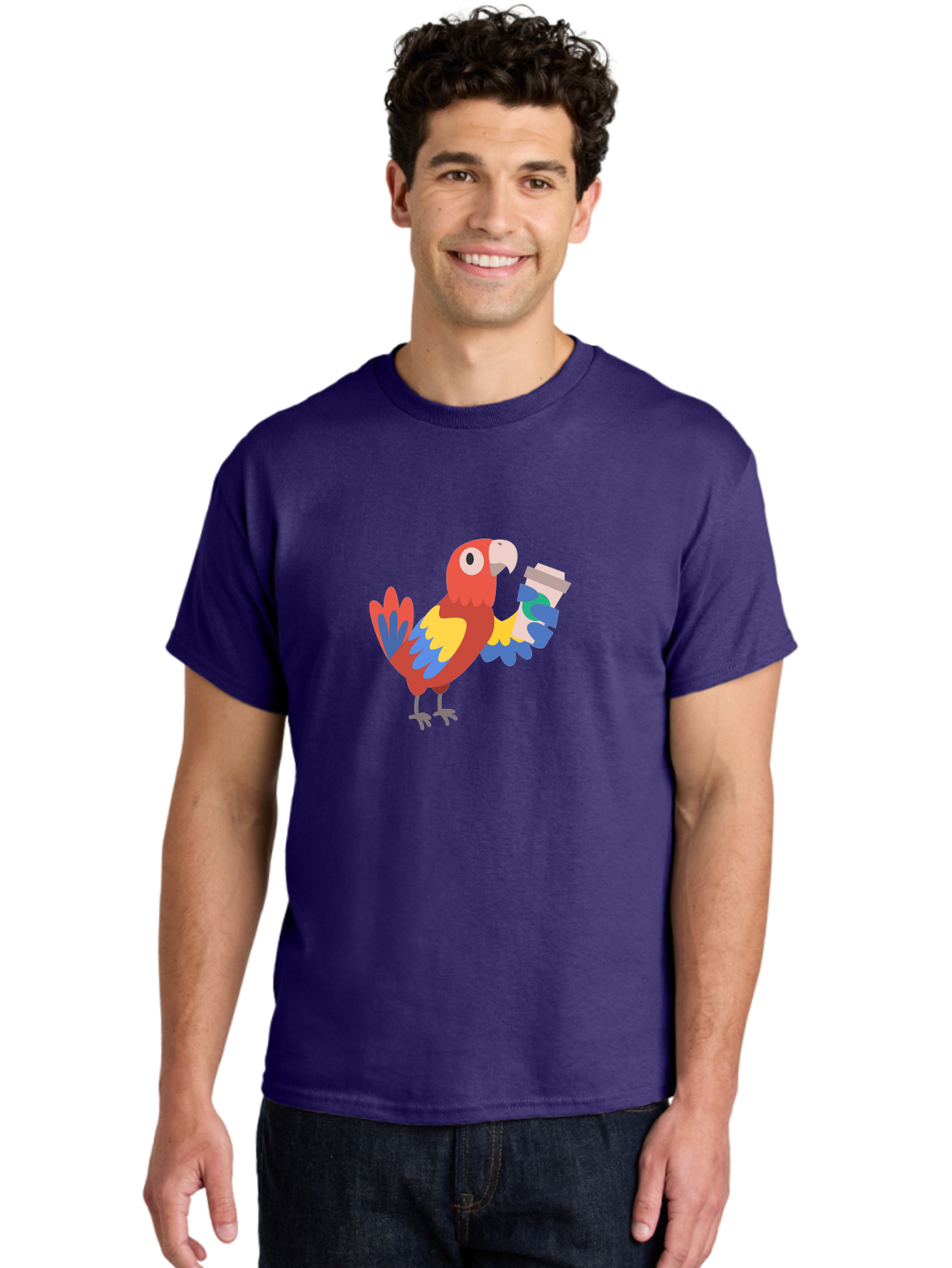 Parrot-2 Men'S Graphic Tee, 100% Cotton, Comfortable Casual Summer Wear, Machine Washable, Colorful Parrot, Cartoon Bird, Coffee Cup, Vibrant Feathers, Playful Illustration, Tropical Bird, Coffee Love, Exotic Pet Aab850 16