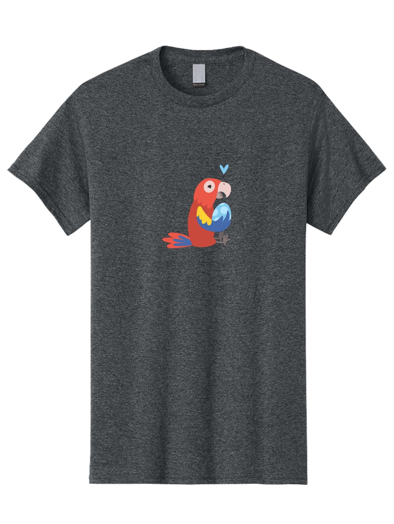 Parrot-3 Men'S Graphic Tee, 100% Cotton, Comfortable Casual Summer Wear, Machine Washable, Colorful Parrot, Red Bird, Blue Wings, Yellow Feathers, Cartoon Character, Heart Above Head, Vibrant Colors, Cute Animal, Tropical Bird, Parrot Love Aab851
