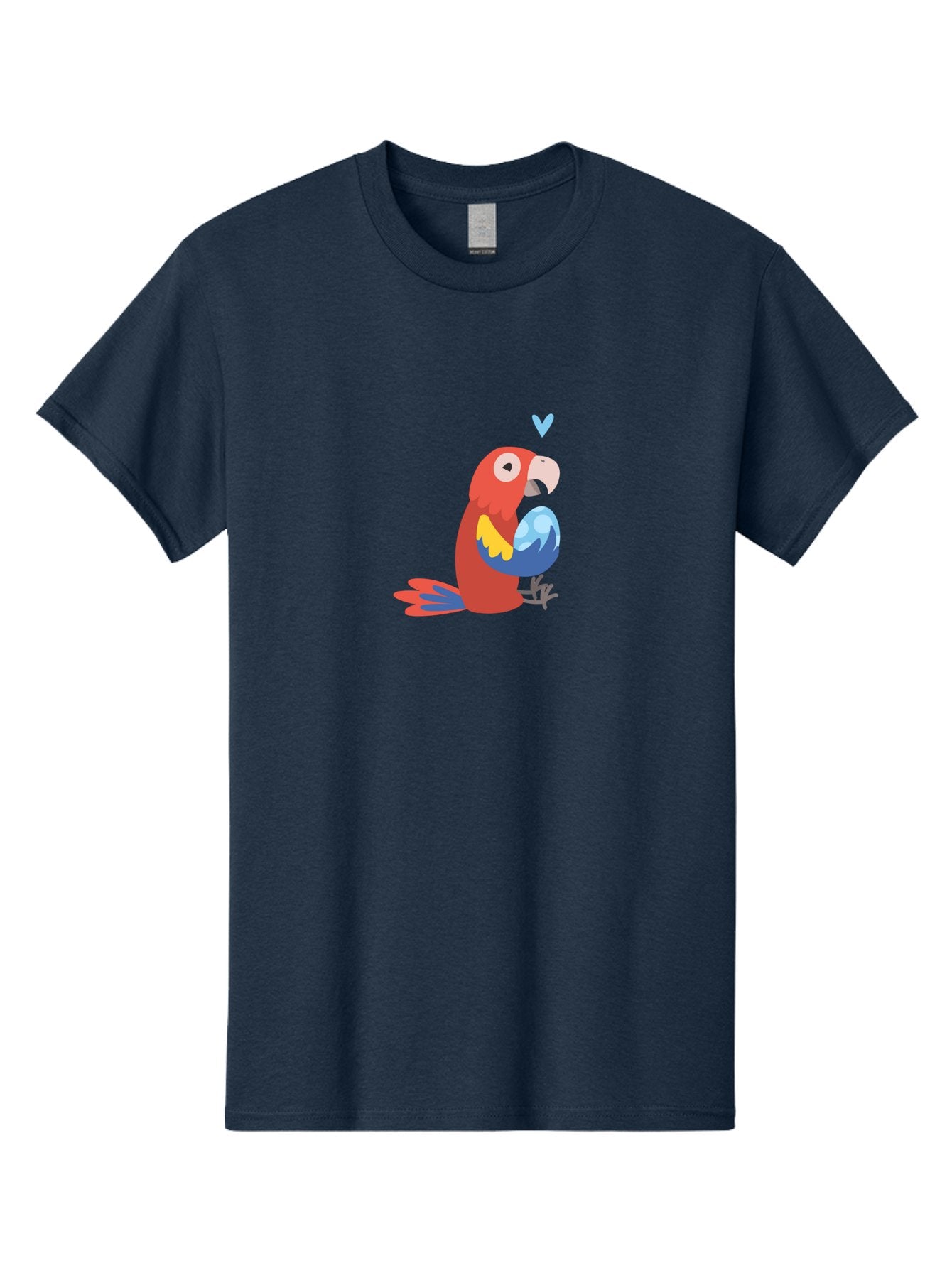 Parrot-3 Men'S Graphic Tee, 100% Cotton, Comfortable Casual Summer Wear, Machine Washable, Colorful Parrot, Red Bird, Blue Wings, Yellow Feathers, Cartoon Character, Heart Above Head, Vibrant Colors, Cute Animal, Tropical Bird, Parrot Love Aab851