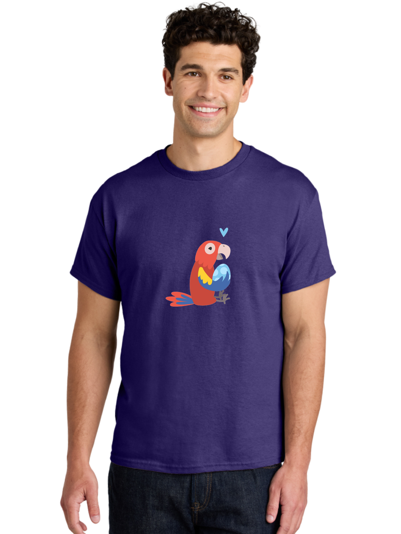 Parrot-3 Men'S Graphic Tee, 100% Cotton, Comfortable Casual Summer Wear, Machine Washable, Colorful Parrot, Red Bird, Blue Wings, Yellow Feathers, Cartoon Character, Heart Above Head, Vibrant Colors, Cute Animal, Tropical Bird, Parrot Love Aab851 28