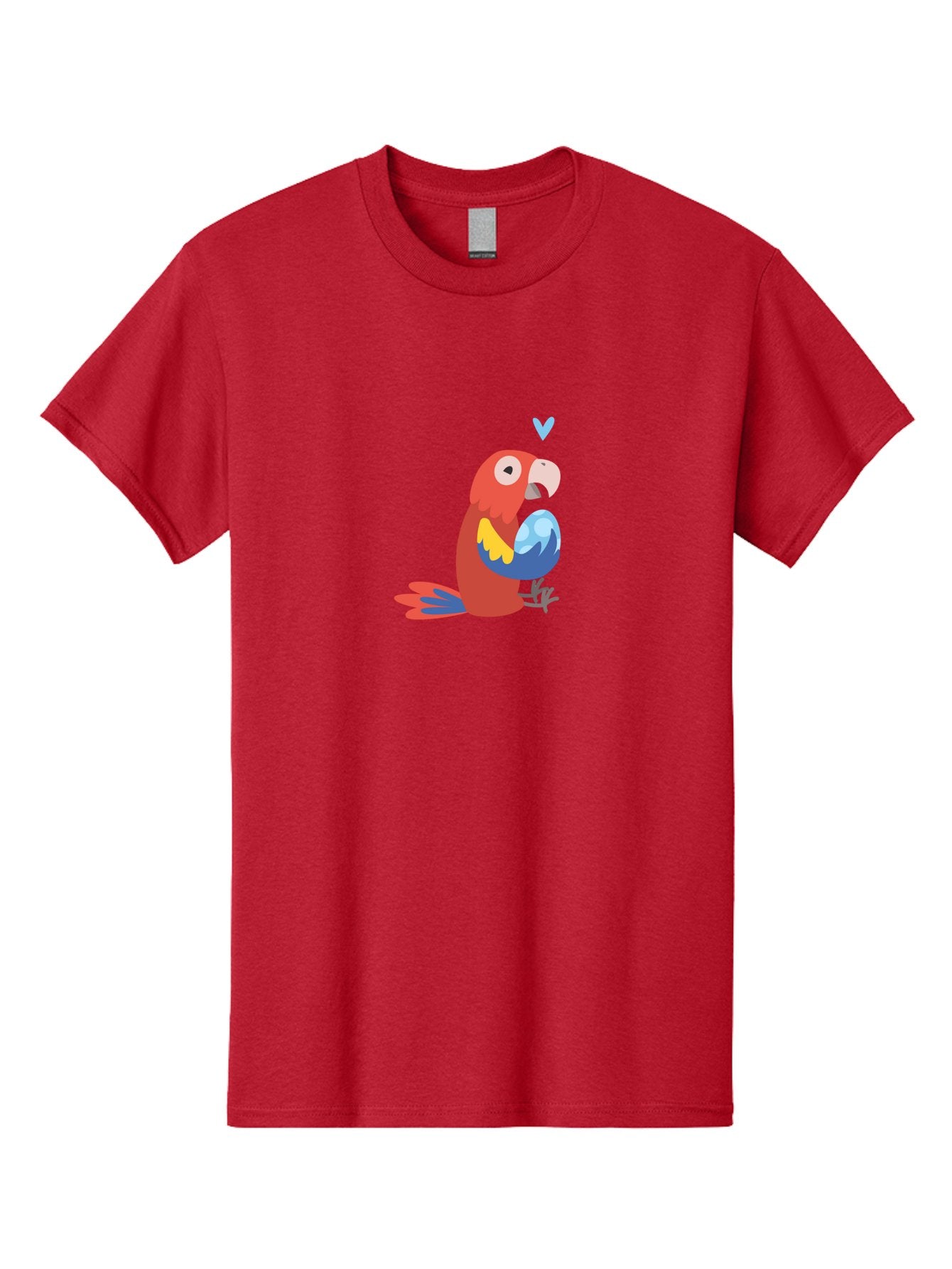 Parrot-3 Men'S Graphic Tee, 100% Cotton, Comfortable Casual Summer Wear, Machine Washable, Colorful Parrot, Red Bird, Blue Wings, Yellow Feathers, Cartoon Character, Heart Above Head, Vibrant Colors, Cute Animal, Tropical Bird, Parrot Love Aab851 13