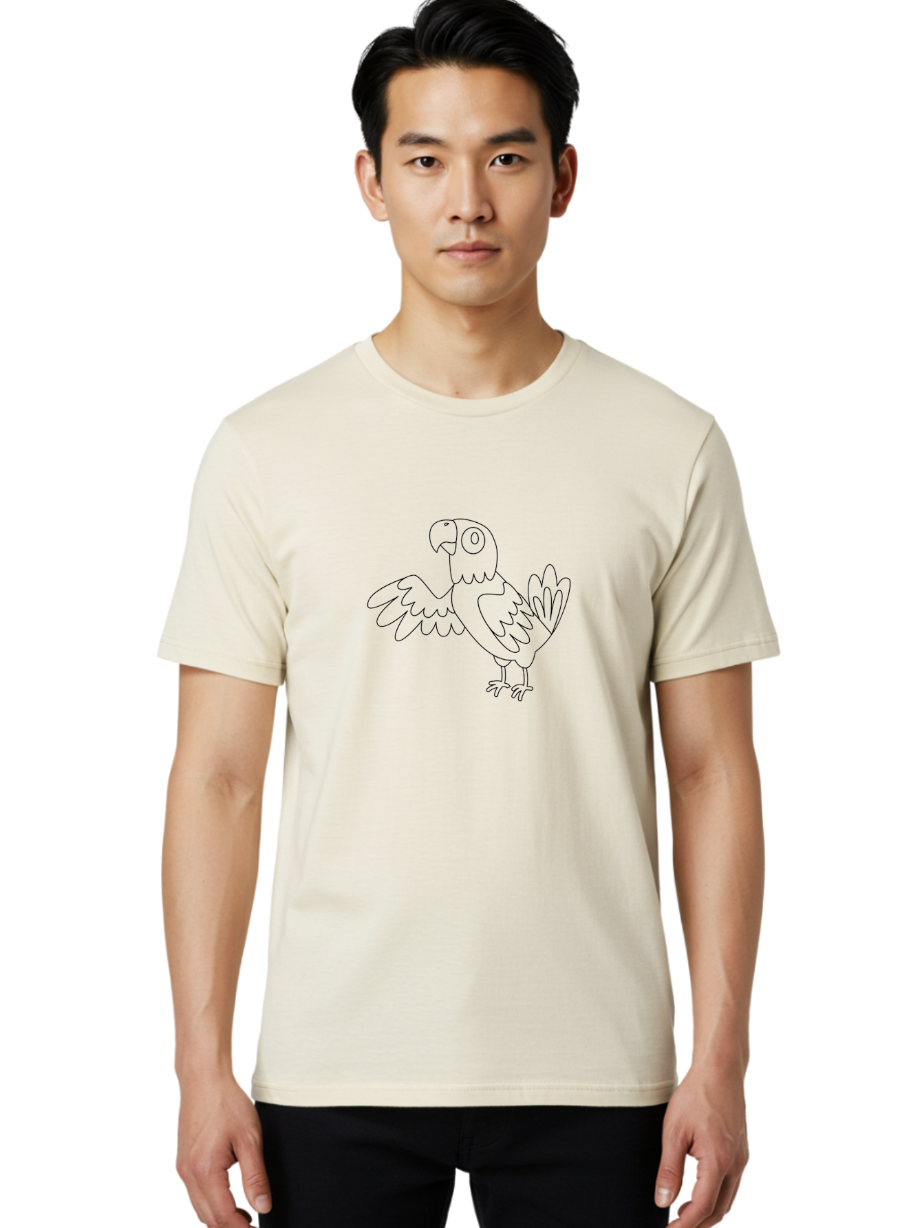 Parrot-4 Men'S Graphic Tee, 100% Cotton, Comfortable Casual Summer Wear, Machine Washable, Line Art Parrot, Simple Illustration, Cartoon Style, Bird Silhouette, Animal Outline, Coloring Page, Minimalist Design, Winged Creature, Aab852 24