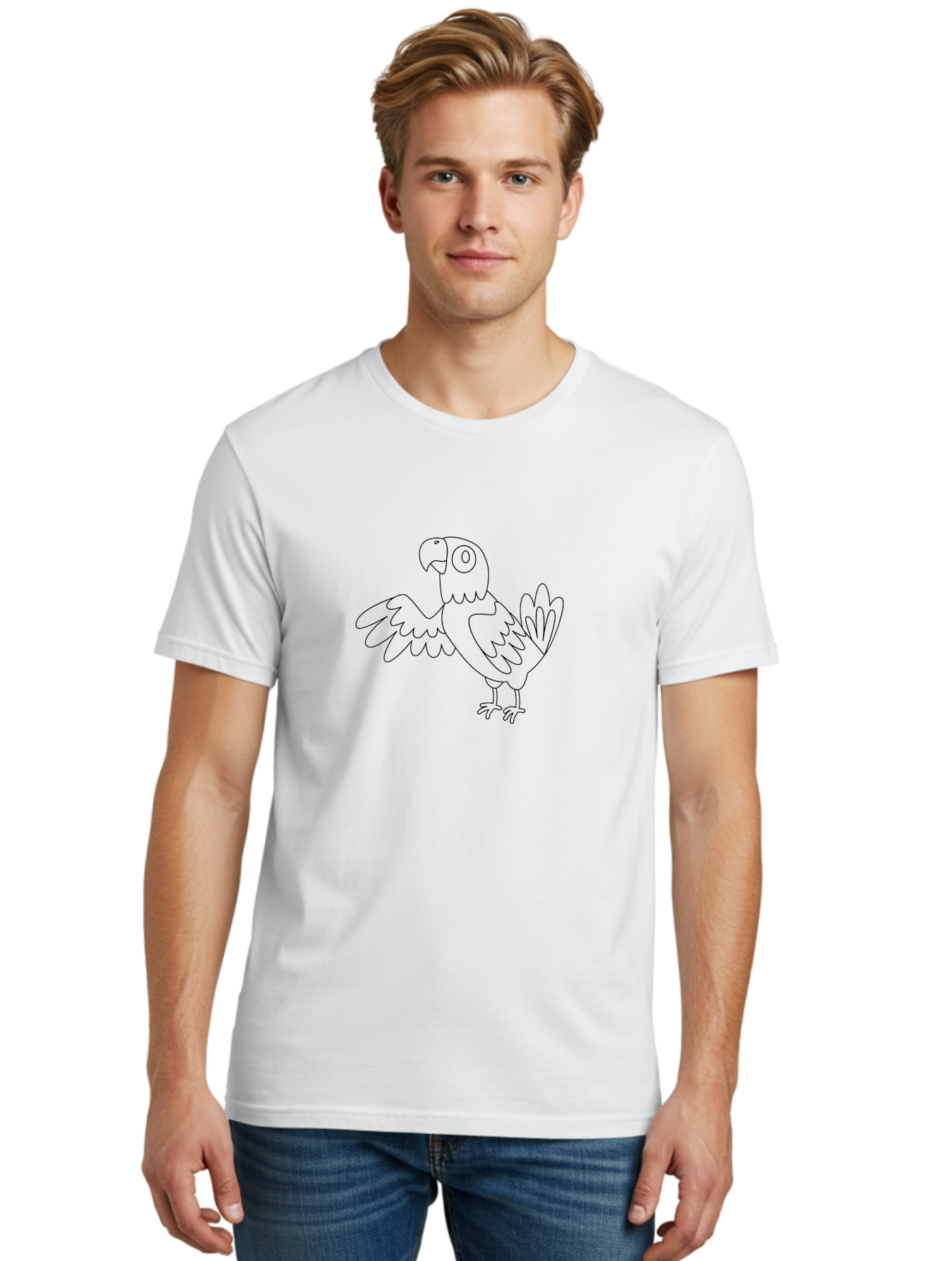 Parrot-4 Men'S Graphic Tee, 100% Cotton, Comfortable Casual Summer Wear, Machine Washable, Line Art Parrot, Simple Illustration, Cartoon Style, Bird Silhouette, Animal Outline, Coloring Page, Minimalist Design, Winged Creature, Aab852 4