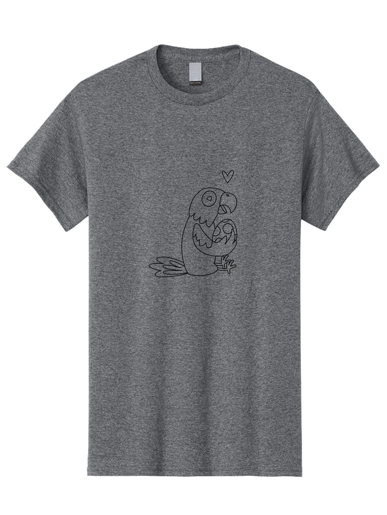 Parrot-And-Heart Men'S Graphic Tee, 100% Cotton, Comfortable Casual Summer Wear, Machine Washable, Parrot Holding Baby Bird, Heart Symbol, Love And Care, Bird'S Nest, Cute Animals, Wildlife Illustration, Simple Line Art Aab858