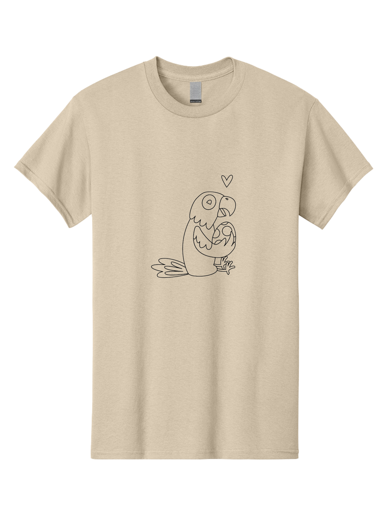 Parrot-And-Heart Men'S Graphic Tee, 100% Cotton, Comfortable Casual Summer Wear, Machine Washable, Parrot Holding Baby Bird, Heart Symbol, Love And Care, Bird'S Nest, Cute Animals, Wildlife Illustration, Simple Line Art Aab858 17