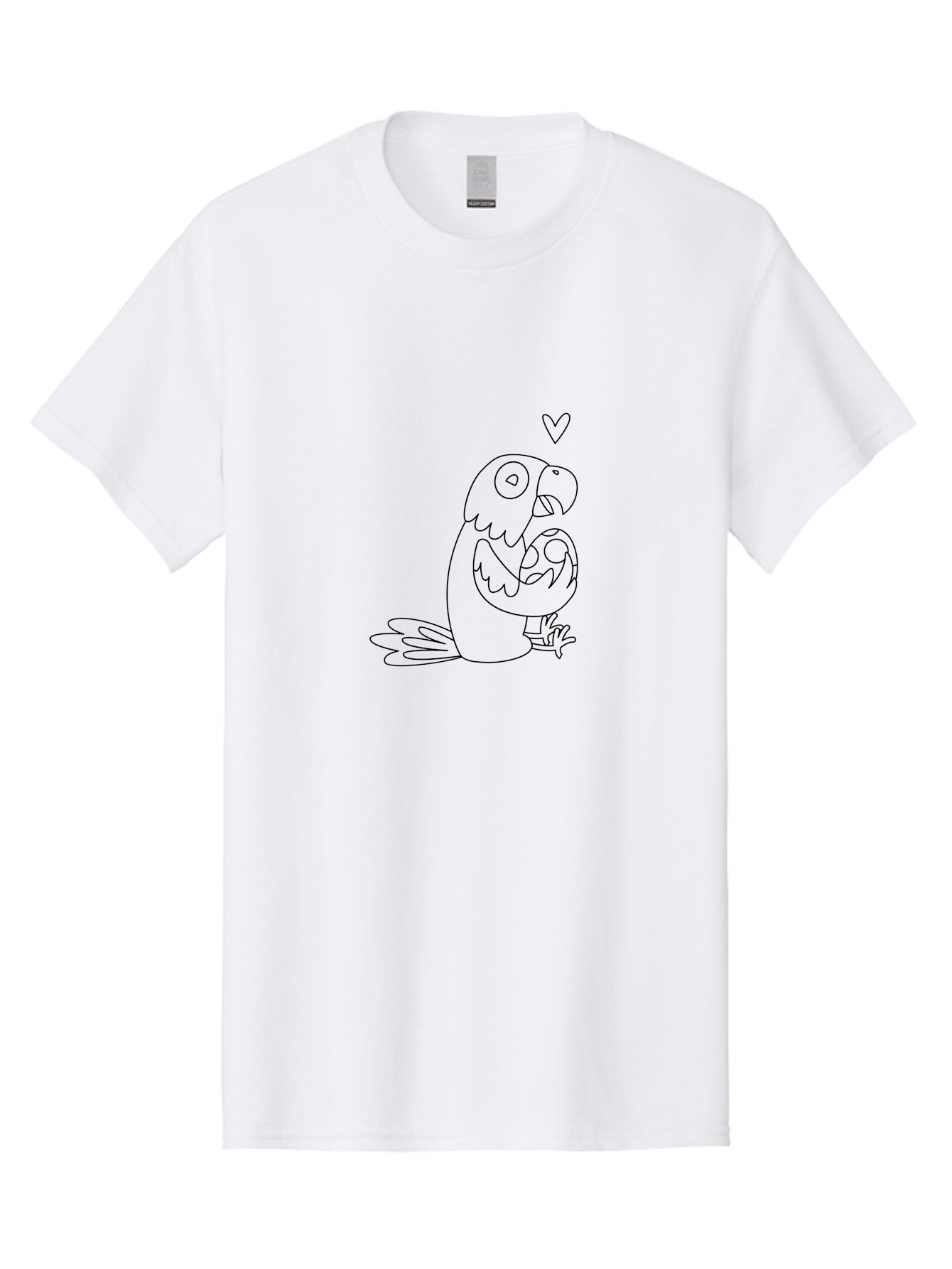 Parrot-And-Heart Men'S Graphic Tee, 100% Cotton, Comfortable Casual Summer Wear, Machine Washable, Parrot Holding Baby Bird, Heart Symbol, Love And Care, Bird'S Nest, Cute Animals, Wildlife Illustration, Simple Line Art Aab858 27