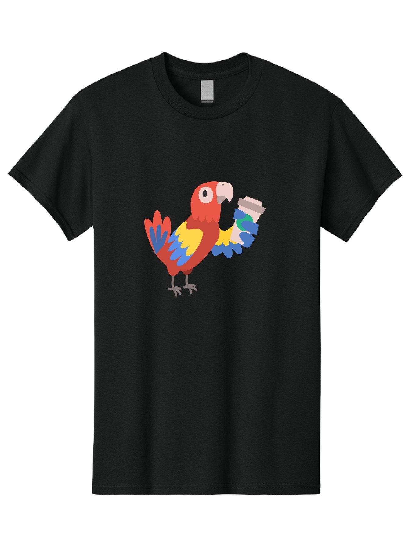 Parrot-Coffee-Cup Men'S Graphic Tee, 100% Cotton, Comfortable Casual Summer Wear, Machine Washable, Parrot Holding Coffee, Cartoon Parrot, Colorful Bird, Coffee Lover, Vibrant Plumage, Cartoon Character, Funny Parrot, Coffee Break, Aab859 9