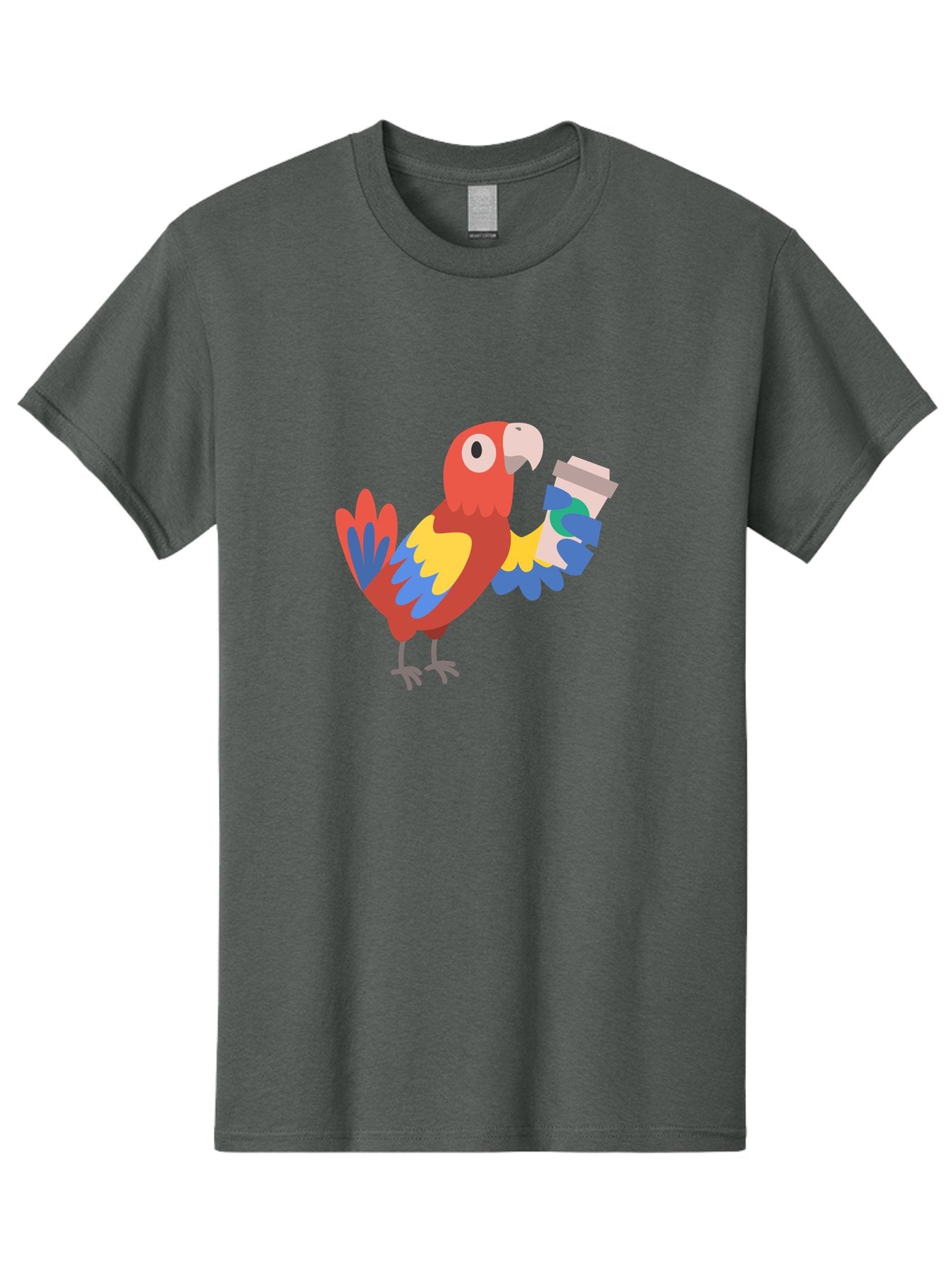Parrot-Coffee-Cup Men'S Graphic Tee, 100% Cotton, Comfortable Casual Summer Wear, Machine Washable, Parrot Holding Coffee, Cartoon Parrot, Colorful Bird, Coffee Lover, Vibrant Plumage, Cartoon Character, Funny Parrot, Coffee Break, Aab859 4
