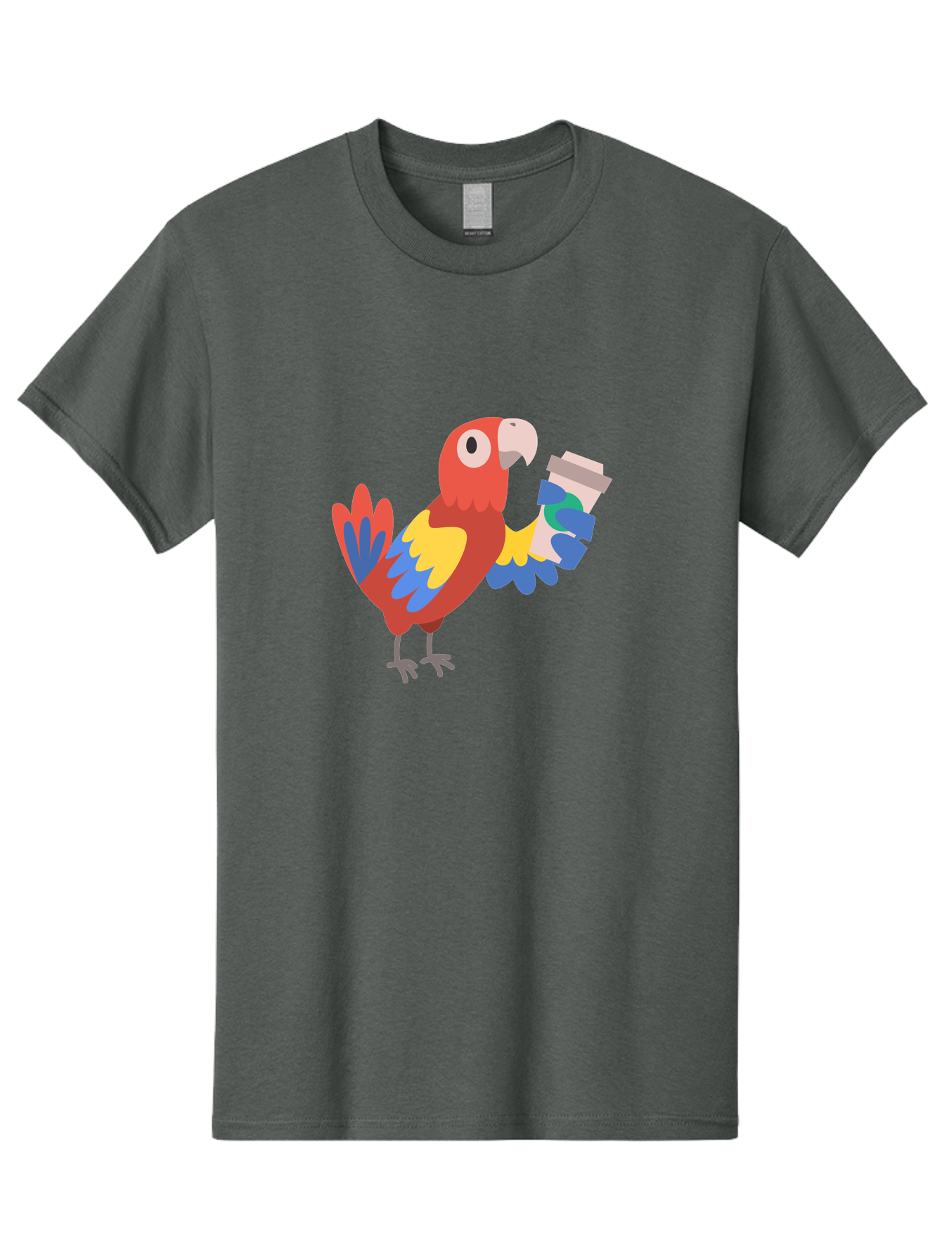 Parrot-Coffee-Cup Men'S Graphic Tee, 100% Cotton, Comfortable Casual Summer Wear, Machine Washable, Parrot Holding Coffee, Cartoon Parrot, Colorful Bird, Coffee Lover, Vibrant Plumage, Cartoon Character, Funny Parrot, Coffee Break, Aab859 23