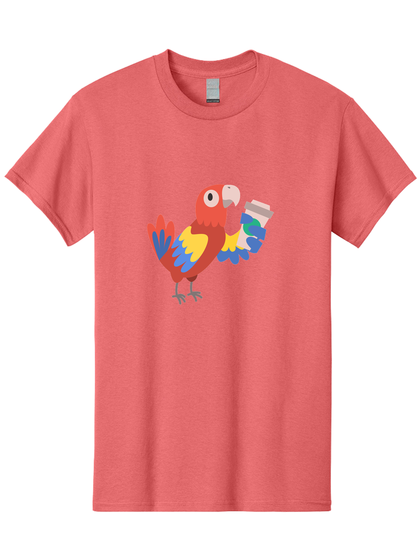 Parrot-Coffee-Cup Men'S Graphic Tee, 100% Cotton, Comfortable Casual Summer Wear, Machine Washable, Parrot Holding Coffee, Cartoon Parrot, Colorful Bird, Coffee Lover, Vibrant Plumage, Cartoon Character, Funny Parrot, Coffee Break, Aab859 19