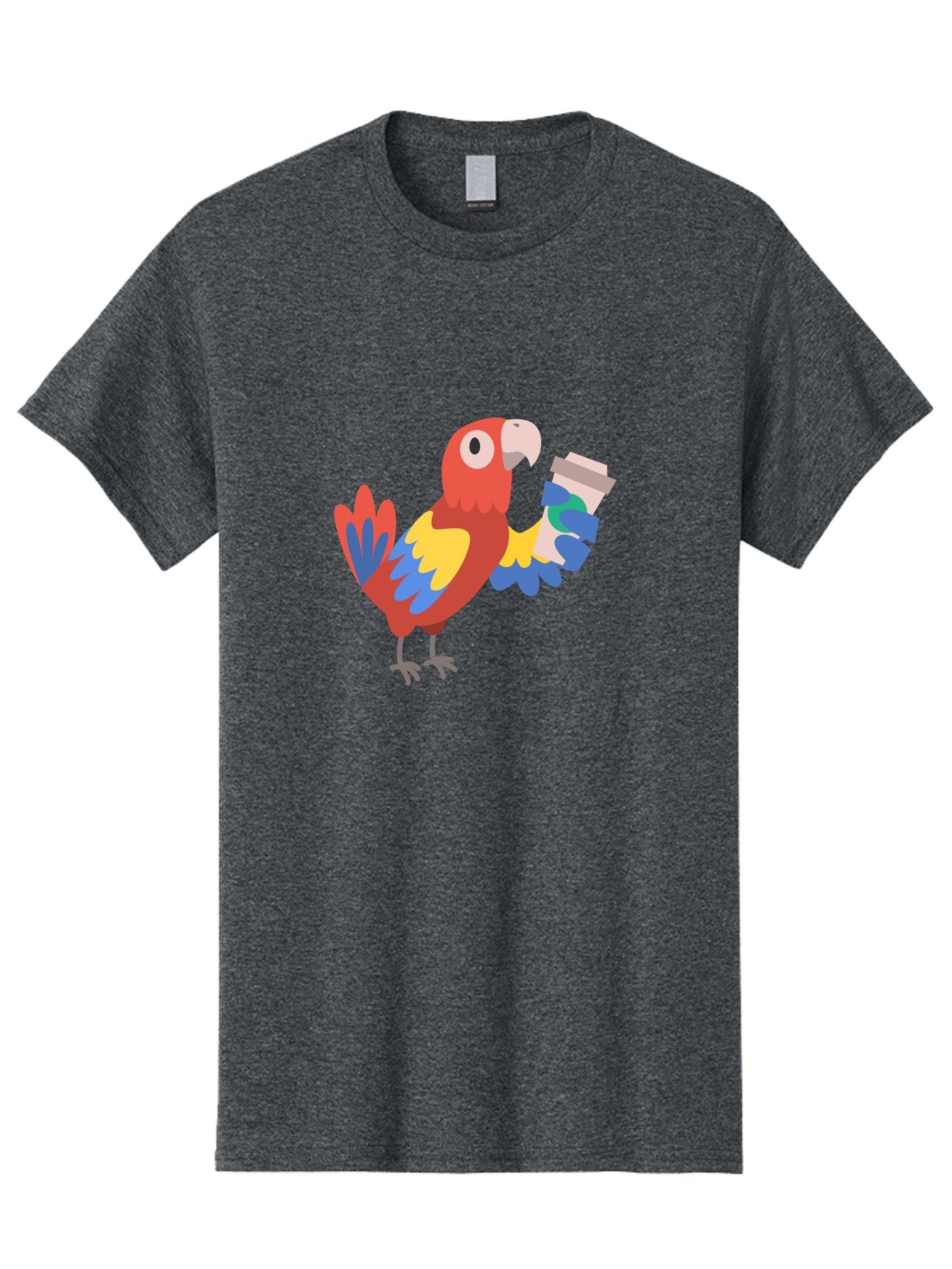 Parrot-Coffee-Cup Men'S Graphic Tee, 100% Cotton, Comfortable Casual Summer Wear, Machine Washable, Parrot Holding Coffee, Cartoon Parrot, Colorful Bird, Coffee Lover, Vibrant Plumage, Cartoon Character, Funny Parrot, Coffee Break, Aab859 6
