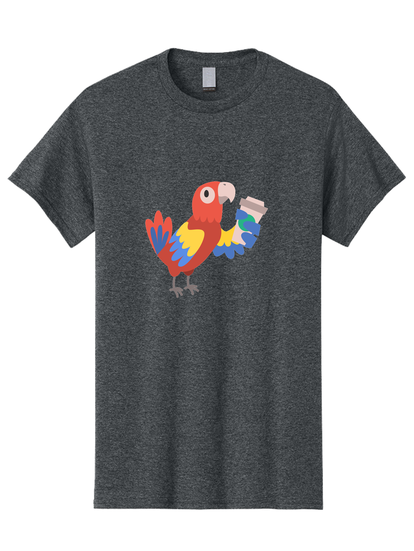 Parrot-Coffee-Cup Men'S Graphic Tee, 100% Cotton, Comfortable Casual Summer Wear, Machine Washable, Parrot Holding Coffee, Cartoon Parrot, Colorful Bird, Coffee Lover, Vibrant Plumage, Cartoon Character, Funny Parrot, Coffee Break, Aab859 13