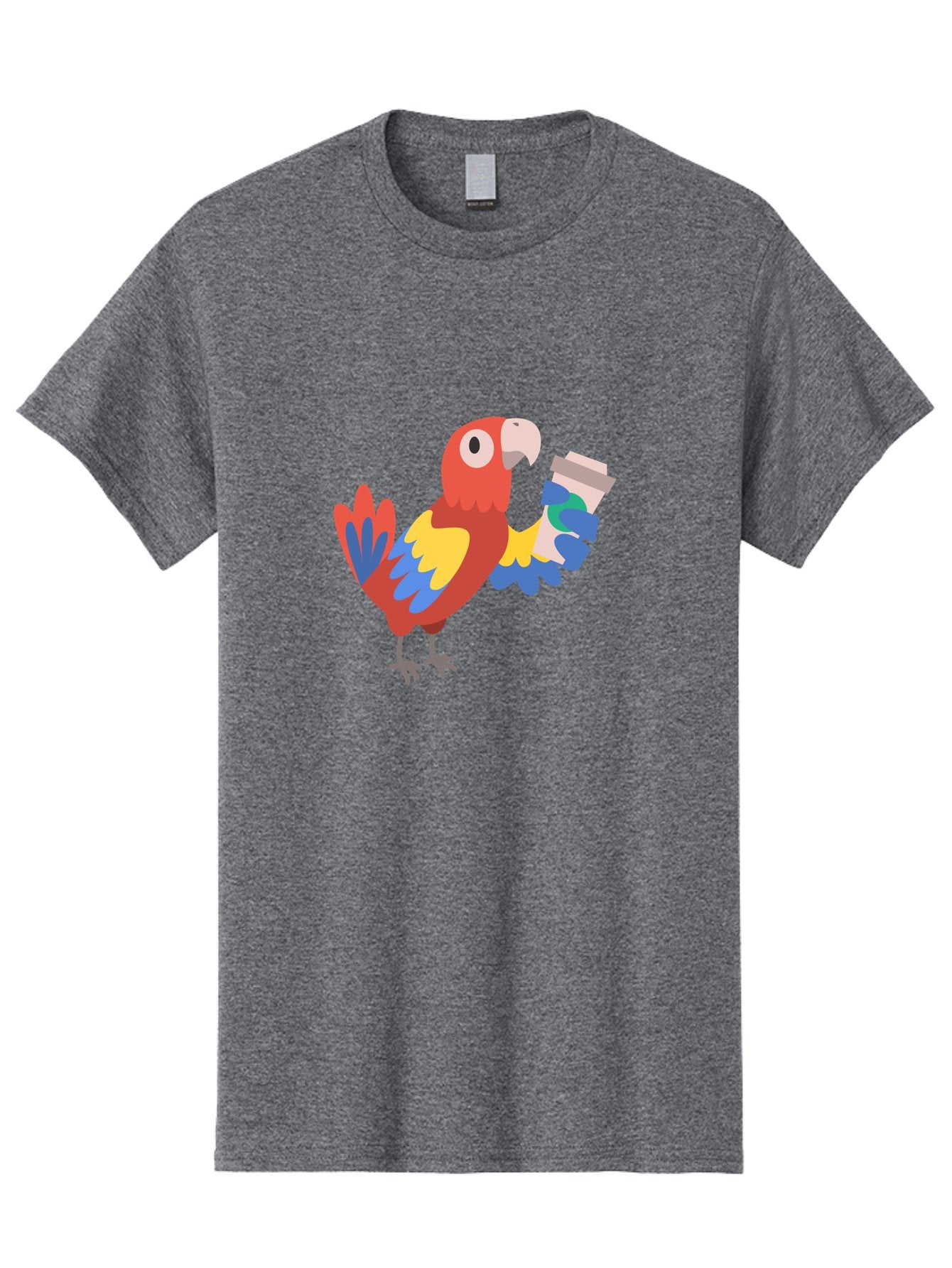 Parrot-Coffee-Cup Men'S Graphic Tee, 100% Cotton, Comfortable Casual Summer Wear, Machine Washable, Parrot Holding Coffee, Cartoon Parrot, Colorful Bird, Coffee Lover, Vibrant Plumage, Cartoon Character, Funny Parrot, Coffee Break, Aab859 3