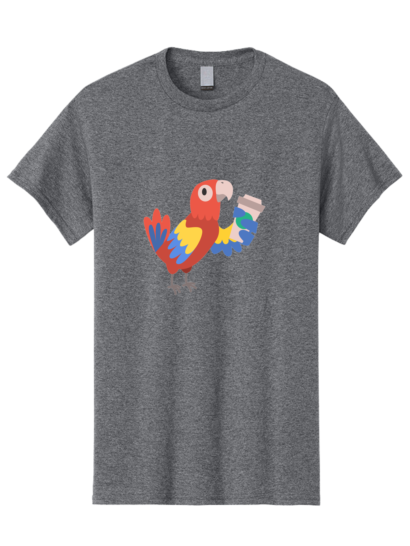 Parrot-Coffee-Cup Men'S Graphic Tee, 100% Cotton, Comfortable Casual Summer Wear, Machine Washable, Parrot Holding Coffee, Cartoon Parrot, Colorful Bird, Coffee Lover, Vibrant Plumage, Cartoon Character, Funny Parrot, Coffee Break, Aab859 17