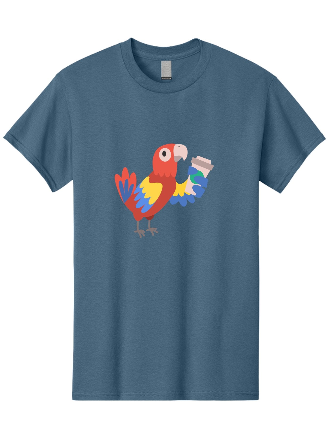Parrot-Coffee-Cup Men'S Graphic Tee, 100% Cotton, Comfortable Casual Summer Wear, Machine Washable, Parrot Holding Coffee, Cartoon Parrot, Colorful Bird, Coffee Lover, Vibrant Plumage, Cartoon Character, Funny Parrot, Coffee Break, Aab859 12