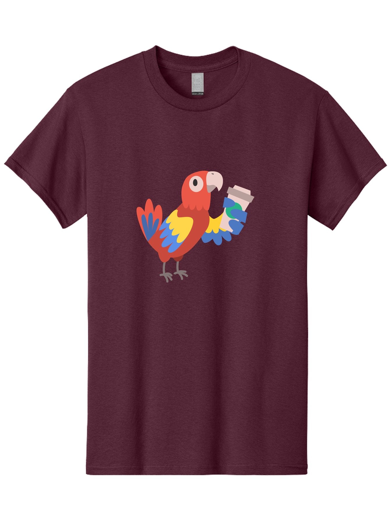 Parrot-Coffee-Cup Men'S Graphic Tee, 100% Cotton, Comfortable Casual Summer Wear, Machine Washable, Parrot Holding Coffee, Cartoon Parrot, Colorful Bird, Coffee Lover, Vibrant Plumage, Cartoon Character, Funny Parrot, Coffee Break, Aab859 11