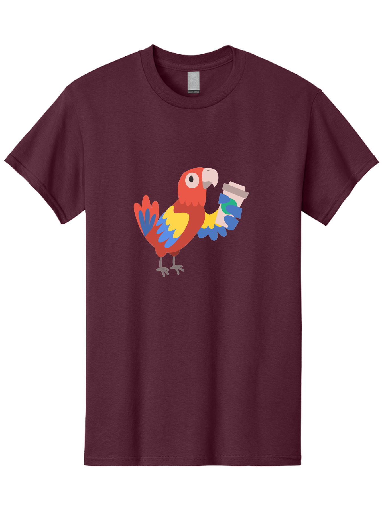 Parrot-Coffee-Cup Men'S Graphic Tee, 100% Cotton, Comfortable Casual Summer Wear, Machine Washable, Parrot Holding Coffee, Cartoon Parrot, Colorful Bird, Coffee Lover, Vibrant Plumage, Cartoon Character, Funny Parrot, Coffee Break, Aab859 7