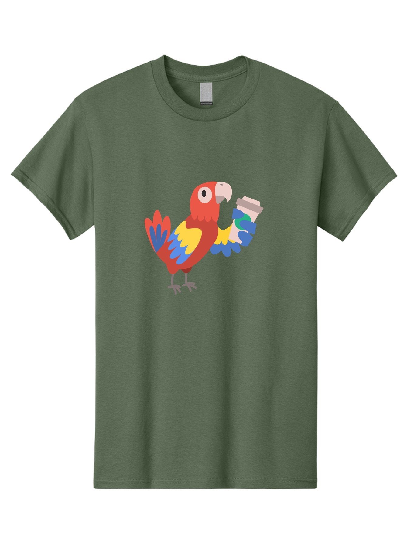 Parrot-Coffee-Cup Men'S Graphic Tee, 100% Cotton, Comfortable Casual Summer Wear, Machine Washable, Parrot Holding Coffee, Cartoon Parrot, Colorful Bird, Coffee Lover, Vibrant Plumage, Cartoon Character, Funny Parrot, Coffee Break, Aab859 13