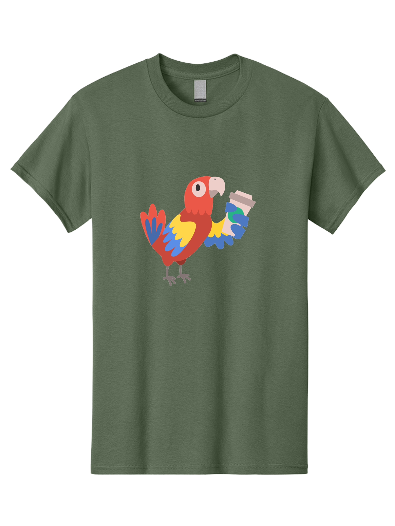 Parrot-Coffee-Cup Men'S Graphic Tee, 100% Cotton, Comfortable Casual Summer Wear, Machine Washable, Parrot Holding Coffee, Cartoon Parrot, Colorful Bird, Coffee Lover, Vibrant Plumage, Cartoon Character, Funny Parrot, Coffee Break, Aab859 29