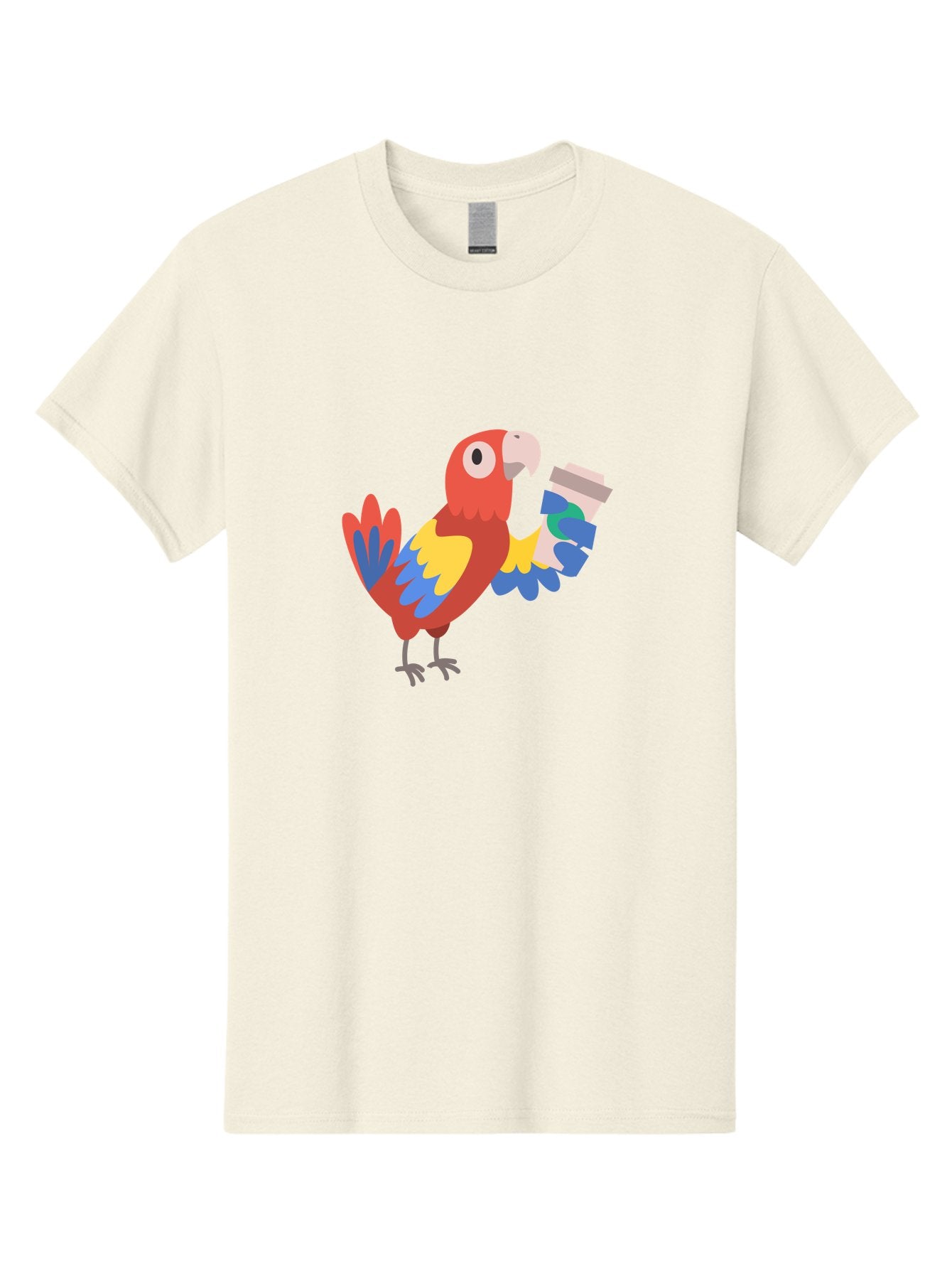 Parrot-Coffee-Cup Men'S Graphic Tee, 100% Cotton, Comfortable Casual Summer Wear, Machine Washable, Parrot Holding Coffee, Cartoon Parrot, Colorful Bird, Coffee Lover, Vibrant Plumage, Cartoon Character, Funny Parrot, Coffee Break, Aab859 8
